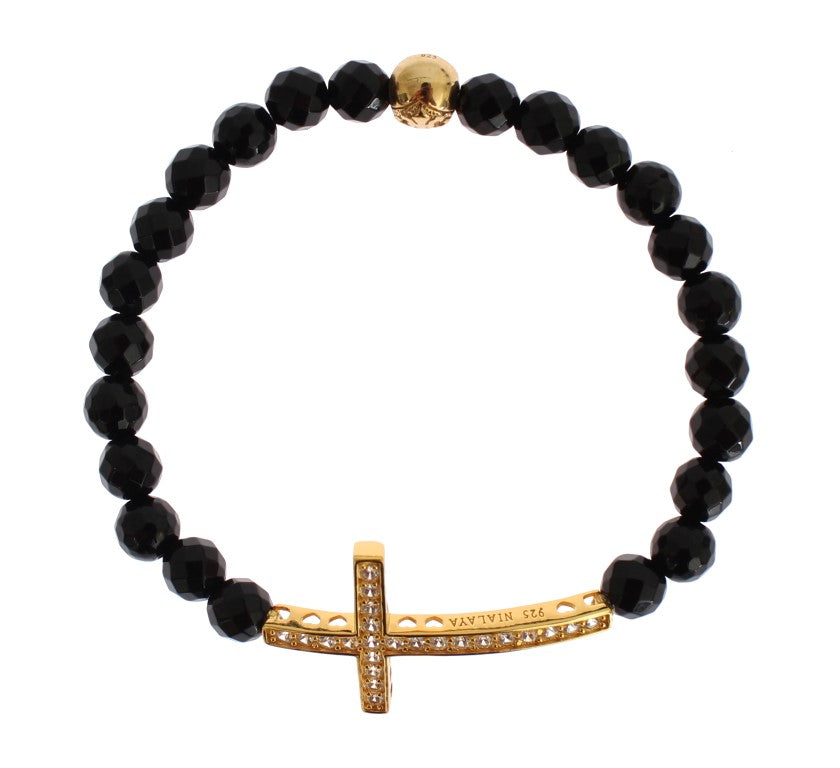 Bracelet Nialaya en argent sterling plaqué or avec croix en diamants CZ