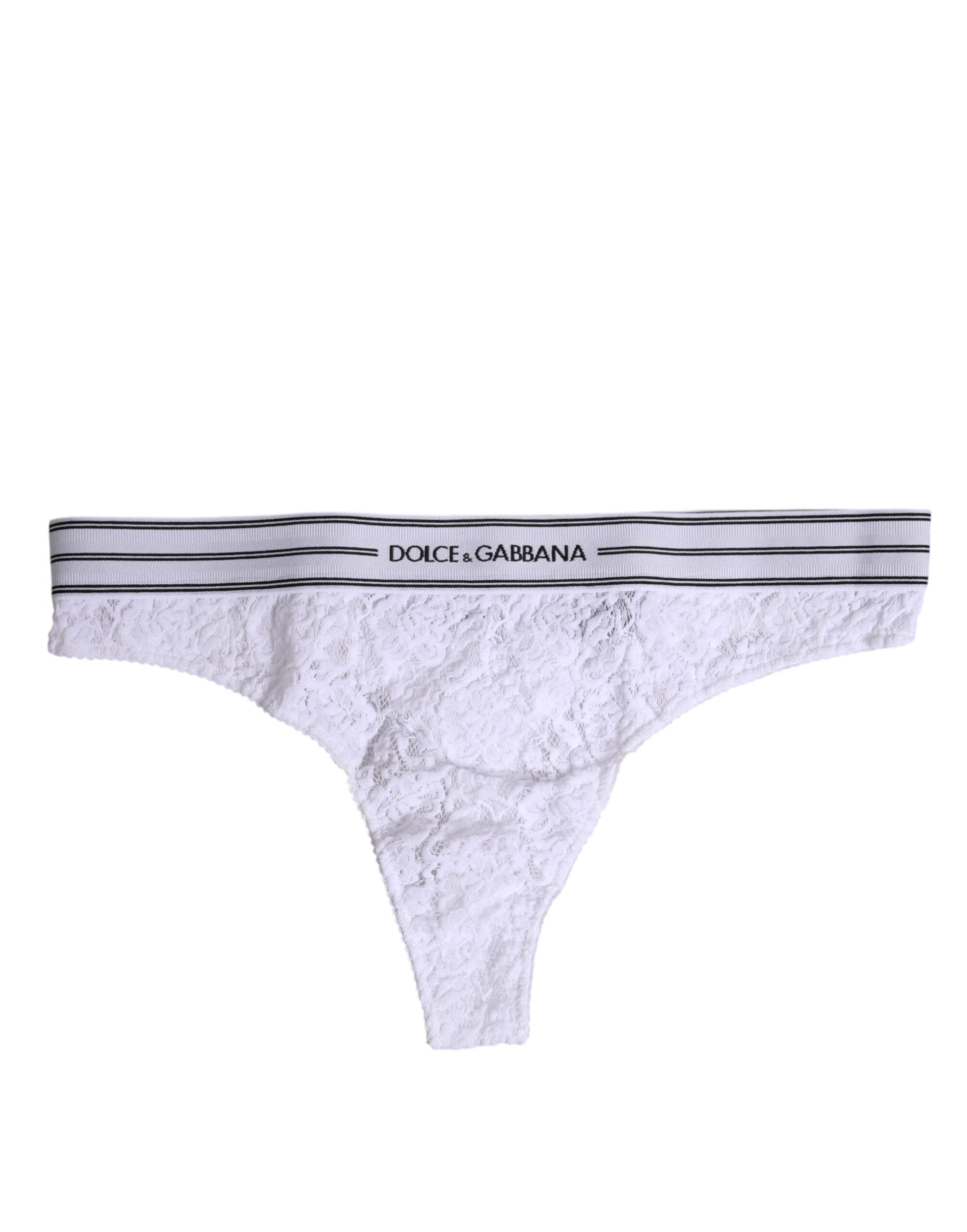 Dolce & Gabbana – Weiße Unterhose aus Nylon mit floraler Spitze
