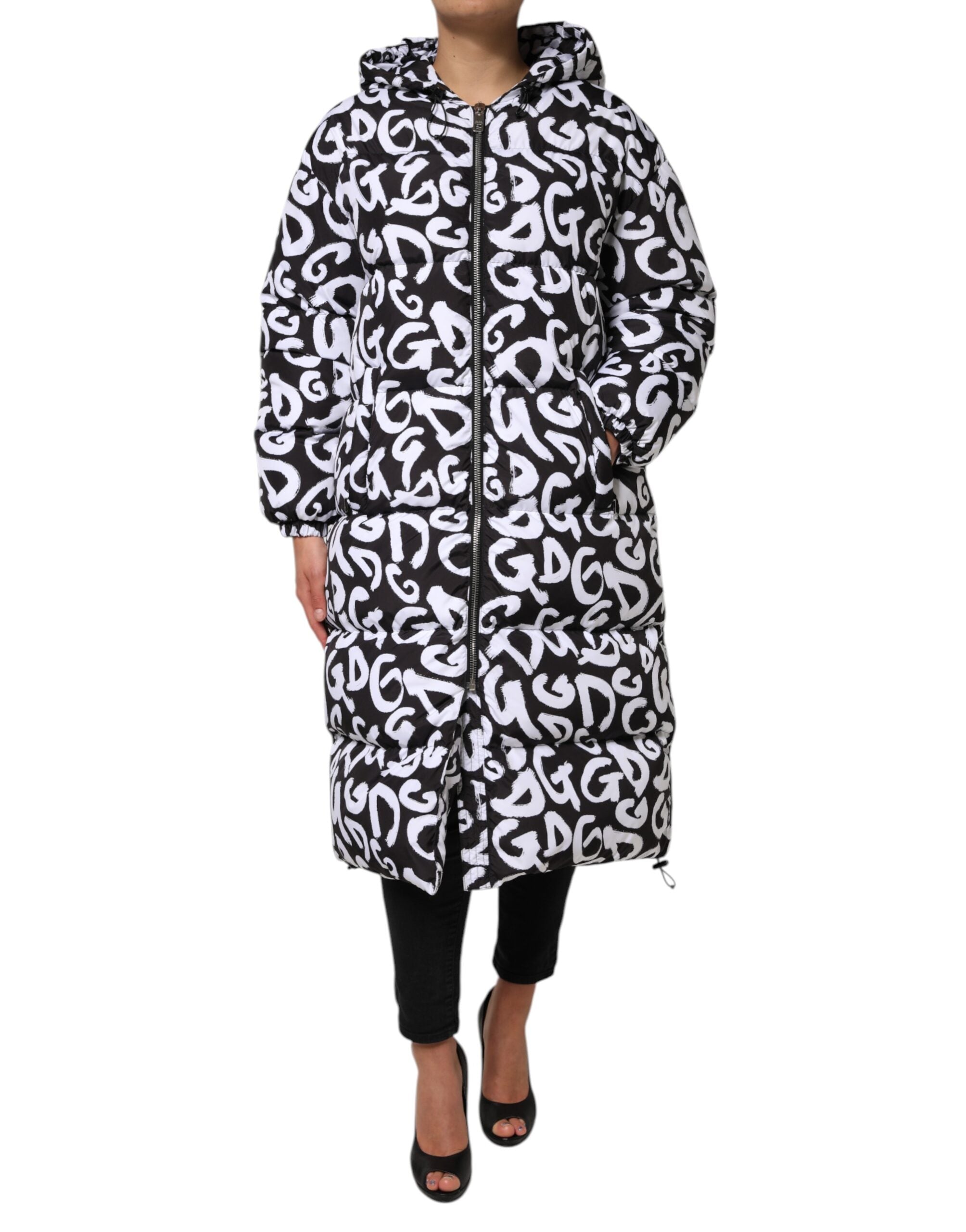 Dolce & Gabbana – DG Mania – Langer Mantel mit Kapuze in Schwarz und Weiß