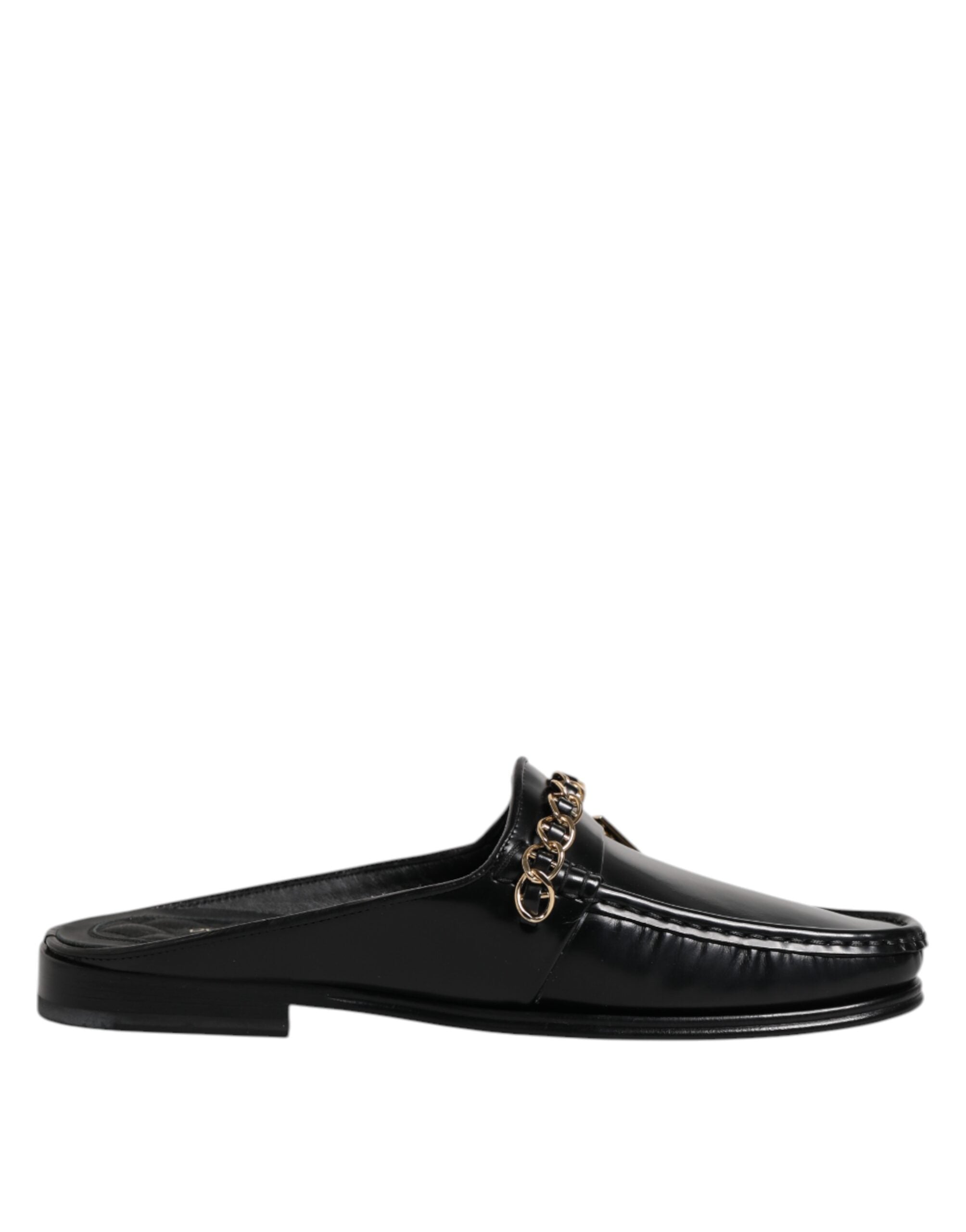 Dolce & Gabbana – Sandalen mit DG-Kette aus schwarzem Leder