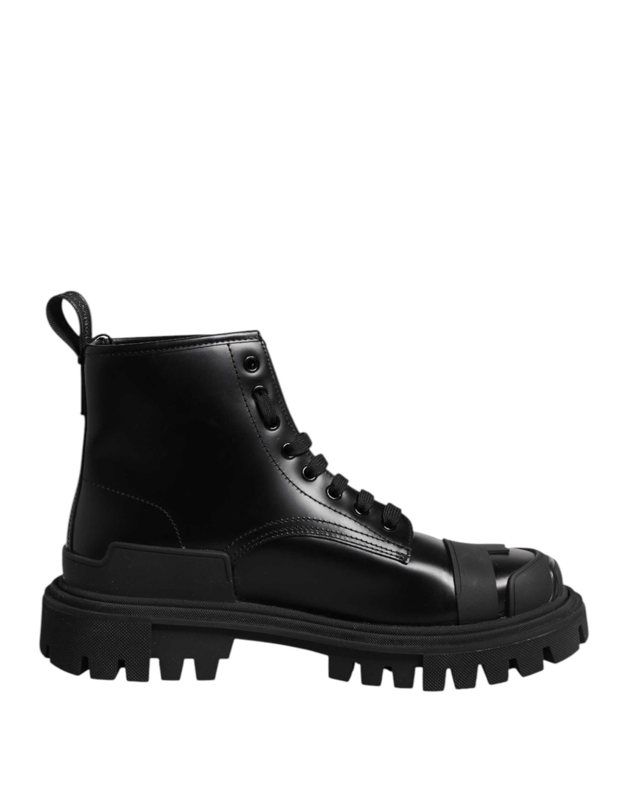 Dolce & Gabbana – Schwarze, wadenhohe Schnürstiefel aus Leder