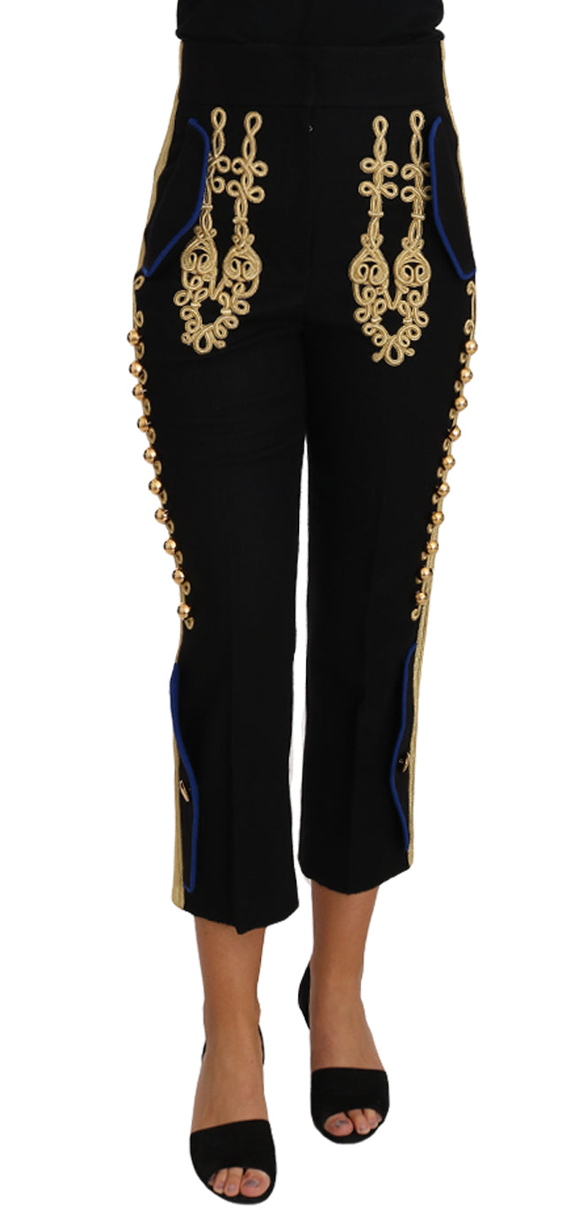 Dolce & Gabbana – Elegante schwarze Hose mit Militärverzierung