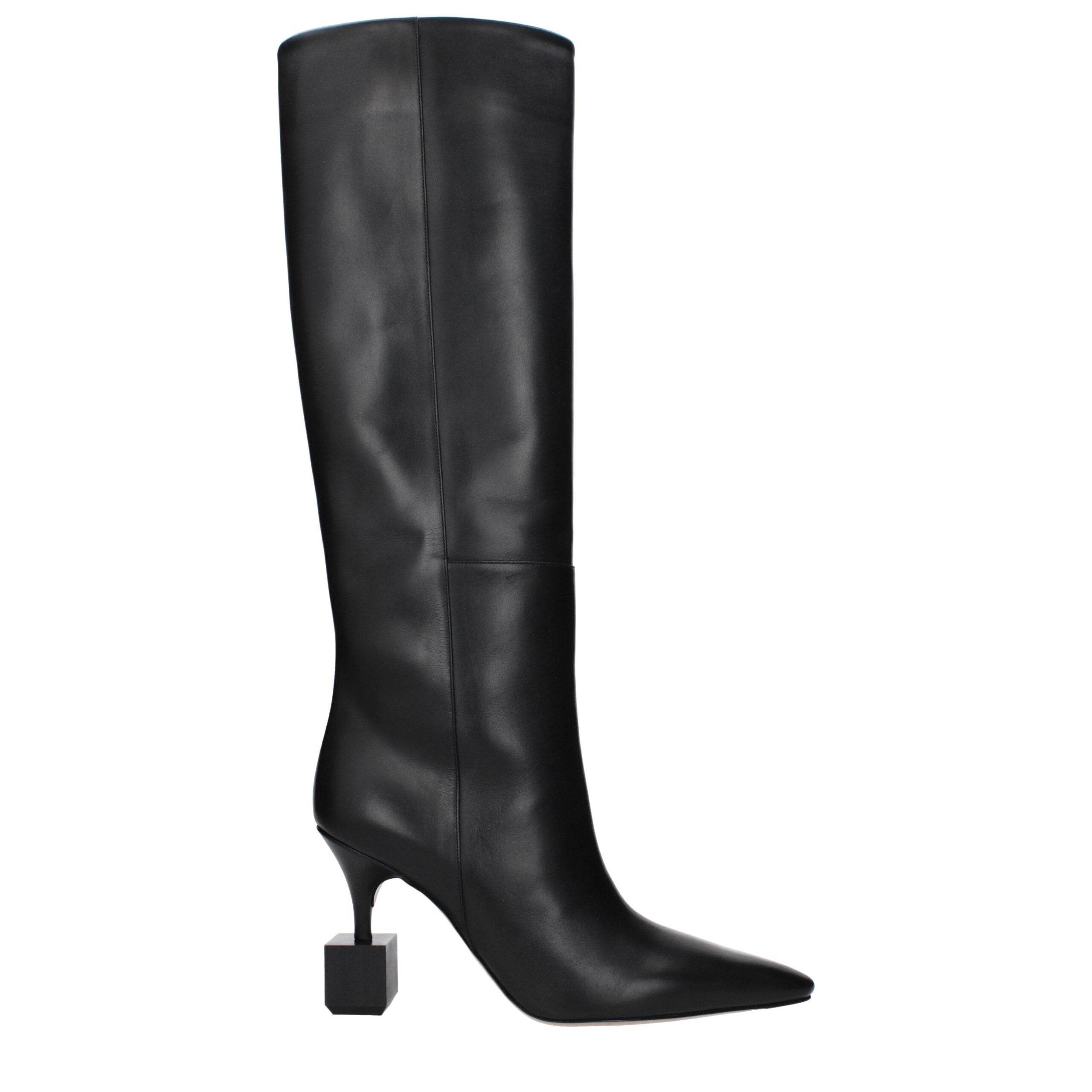 Bottes à talons hauts en cuir noir Jacquemus