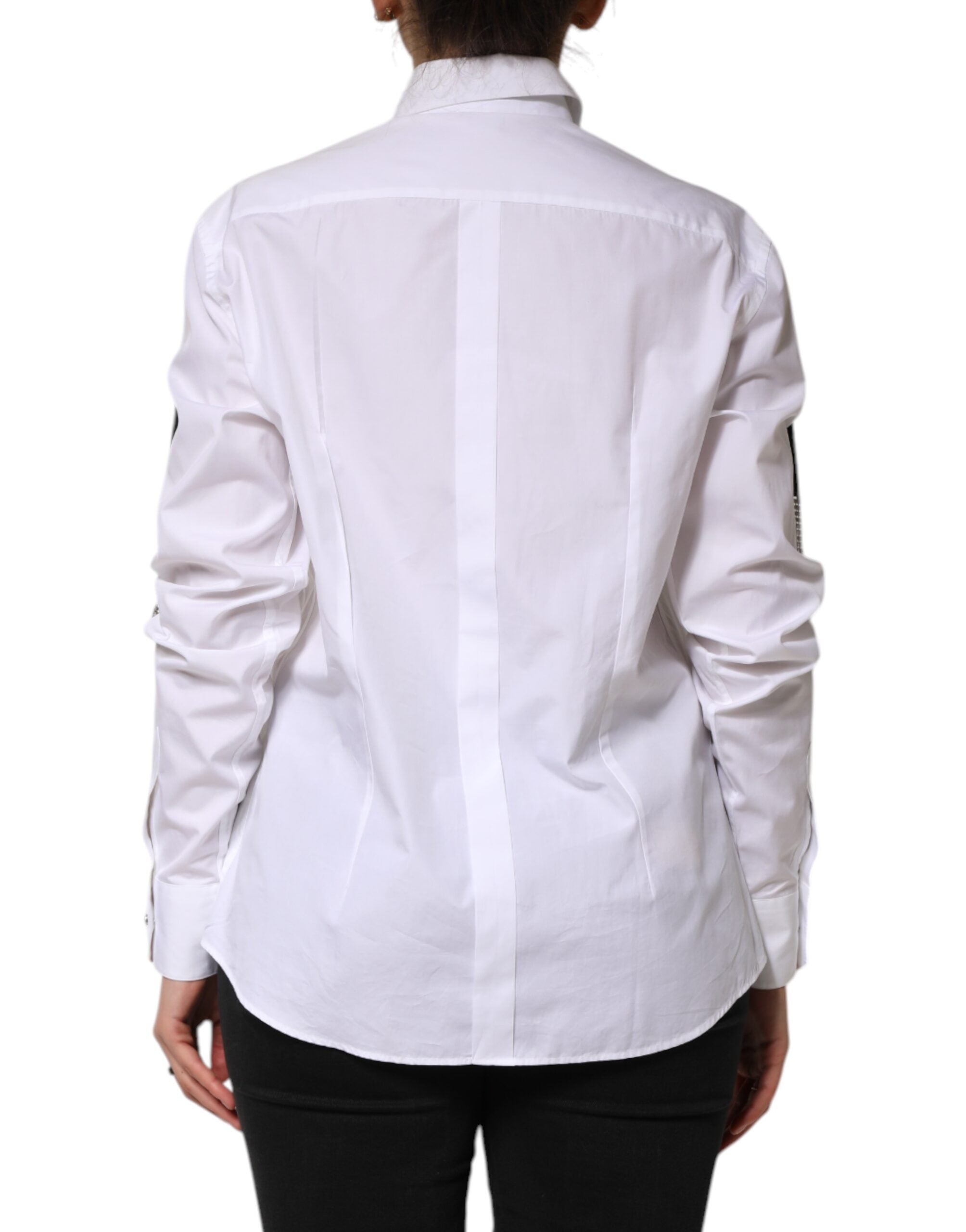 Dolce & Gabbana White Crystal Embellished Collared Shirt Top