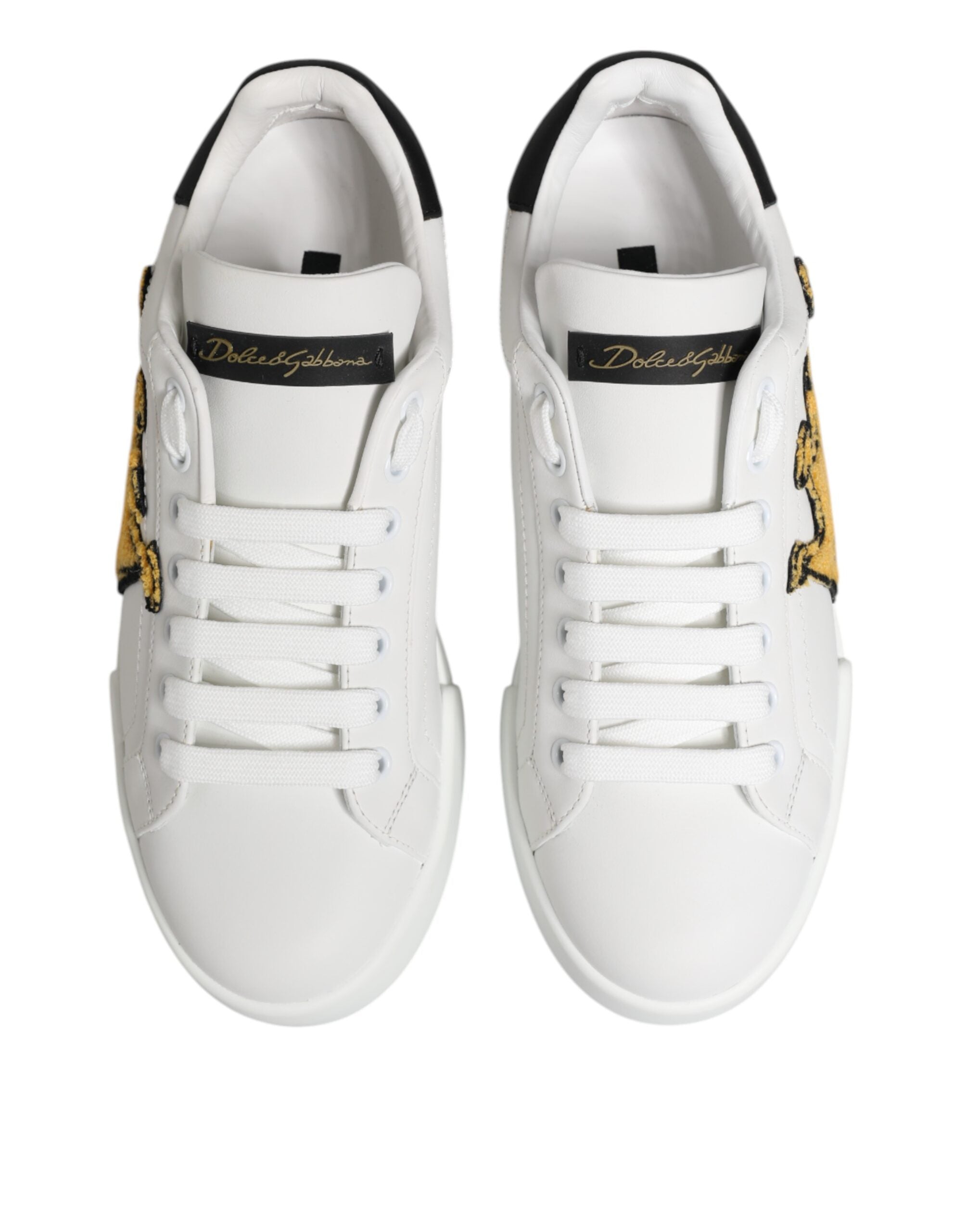 Dolce & Gabbana – Portofino – Weiße Turnschuhe mit Kronenaufnäher für Herren