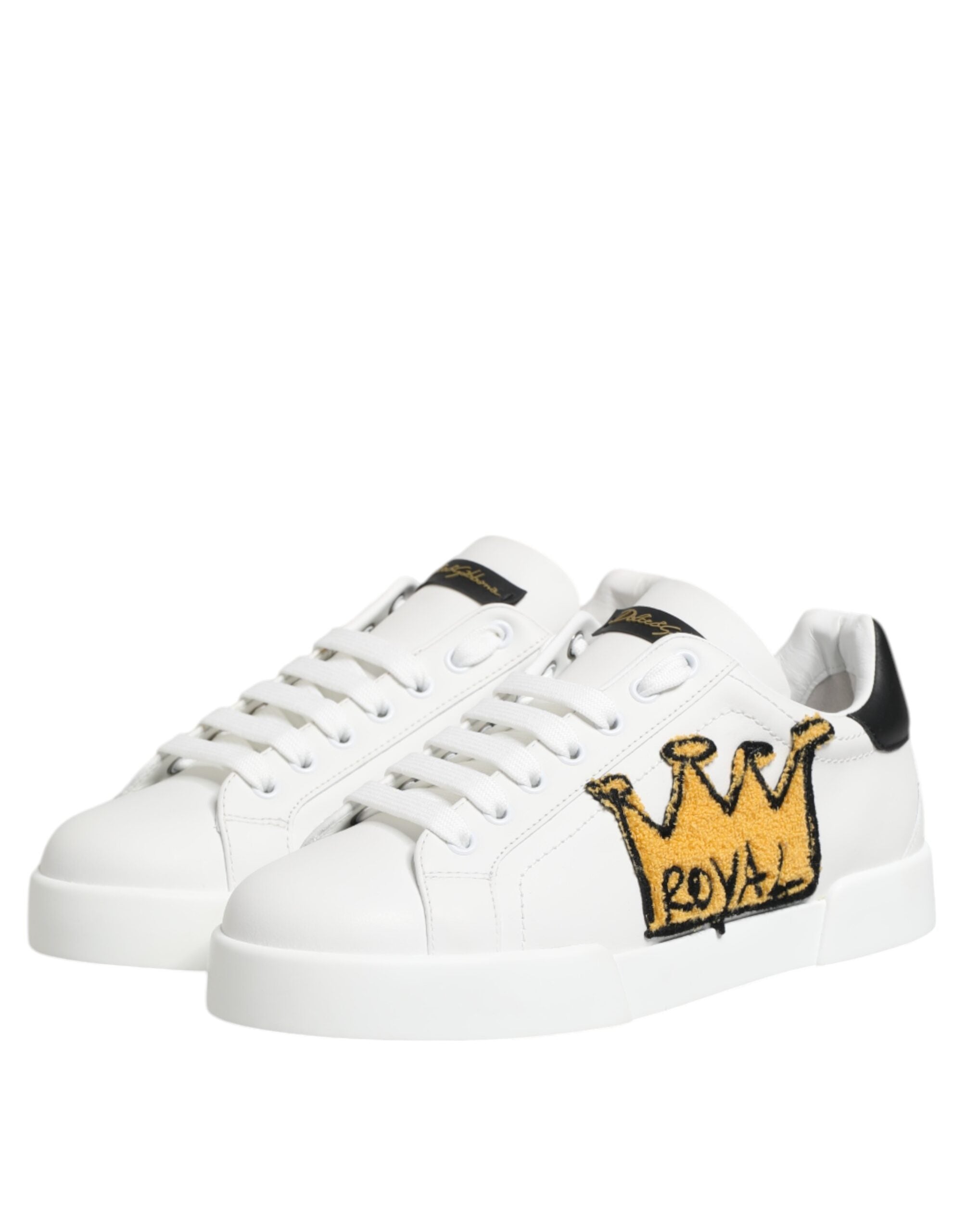 Dolce & Gabbana – Portofino – Weiße Turnschuhe mit Kronenaufnäher für Herren