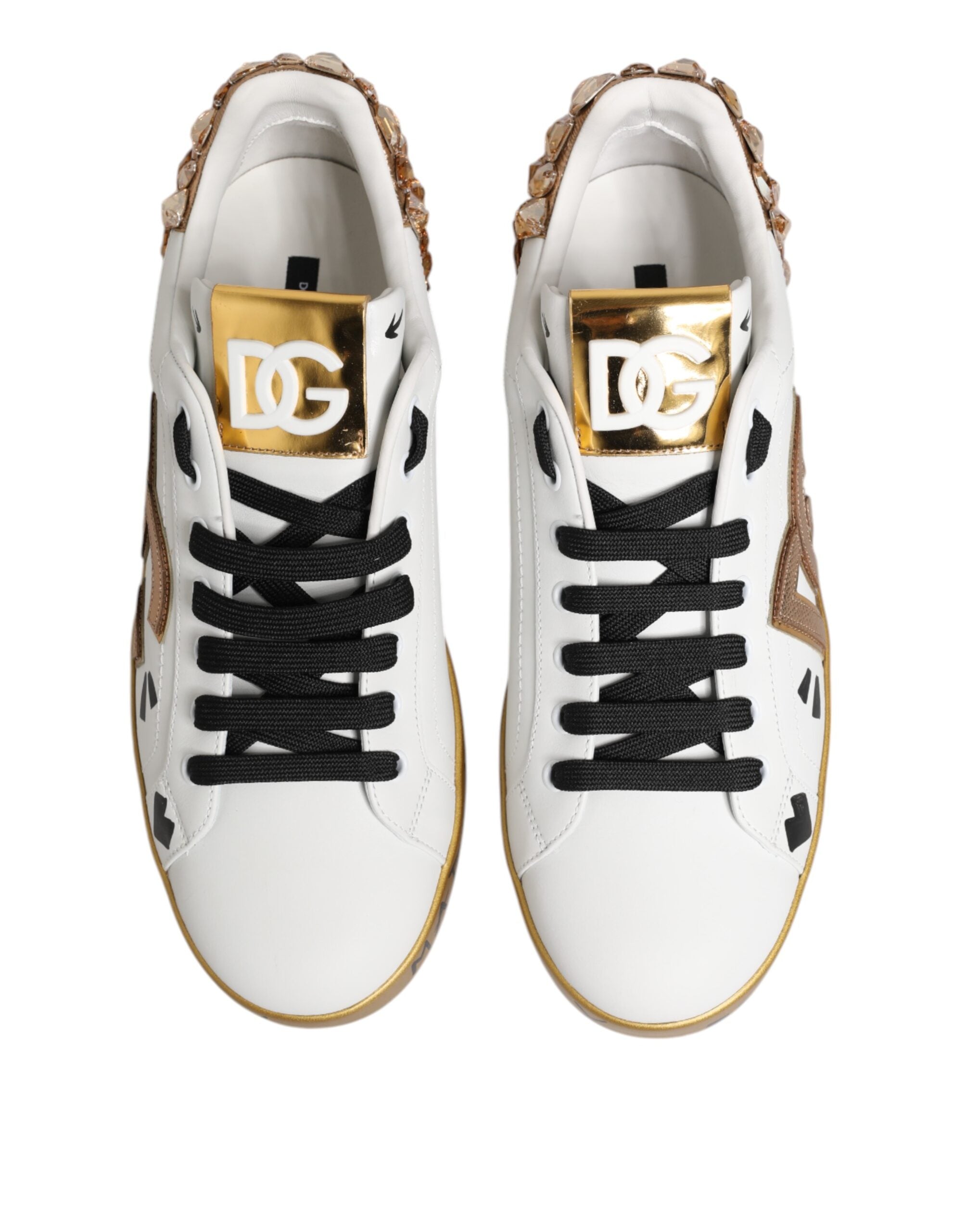 Dolce & Gabbana Weißgold Kristall Portofino Sneakers Schuhe