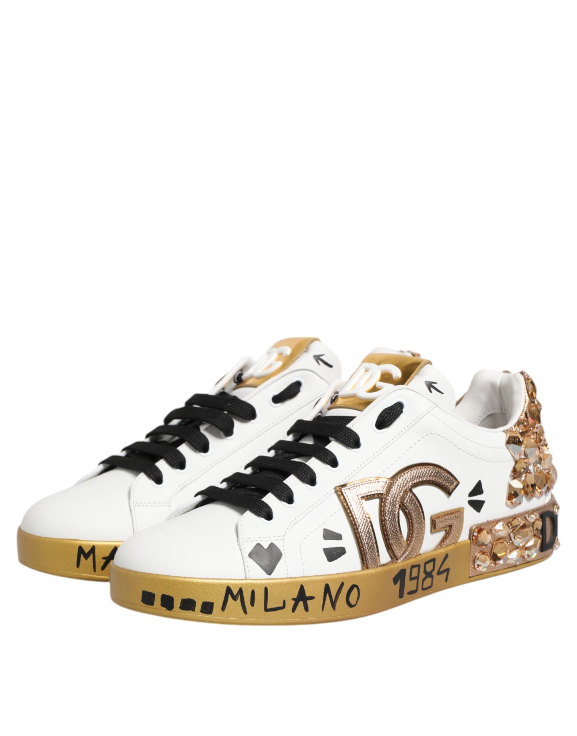 Dolce & Gabbana Weißgold Kristall Portofino Sneakers Schuhe