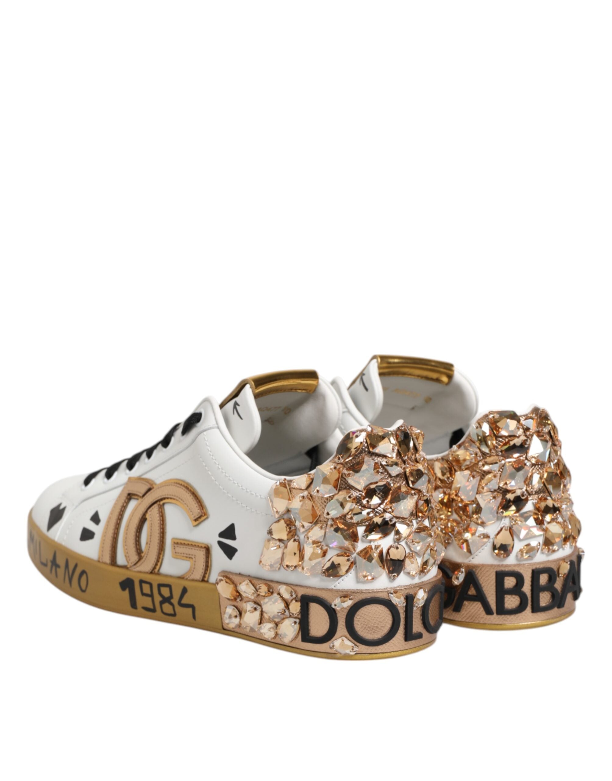 Dolce & Gabbana Weißgold Kristall Portofino Sneakers Schuhe