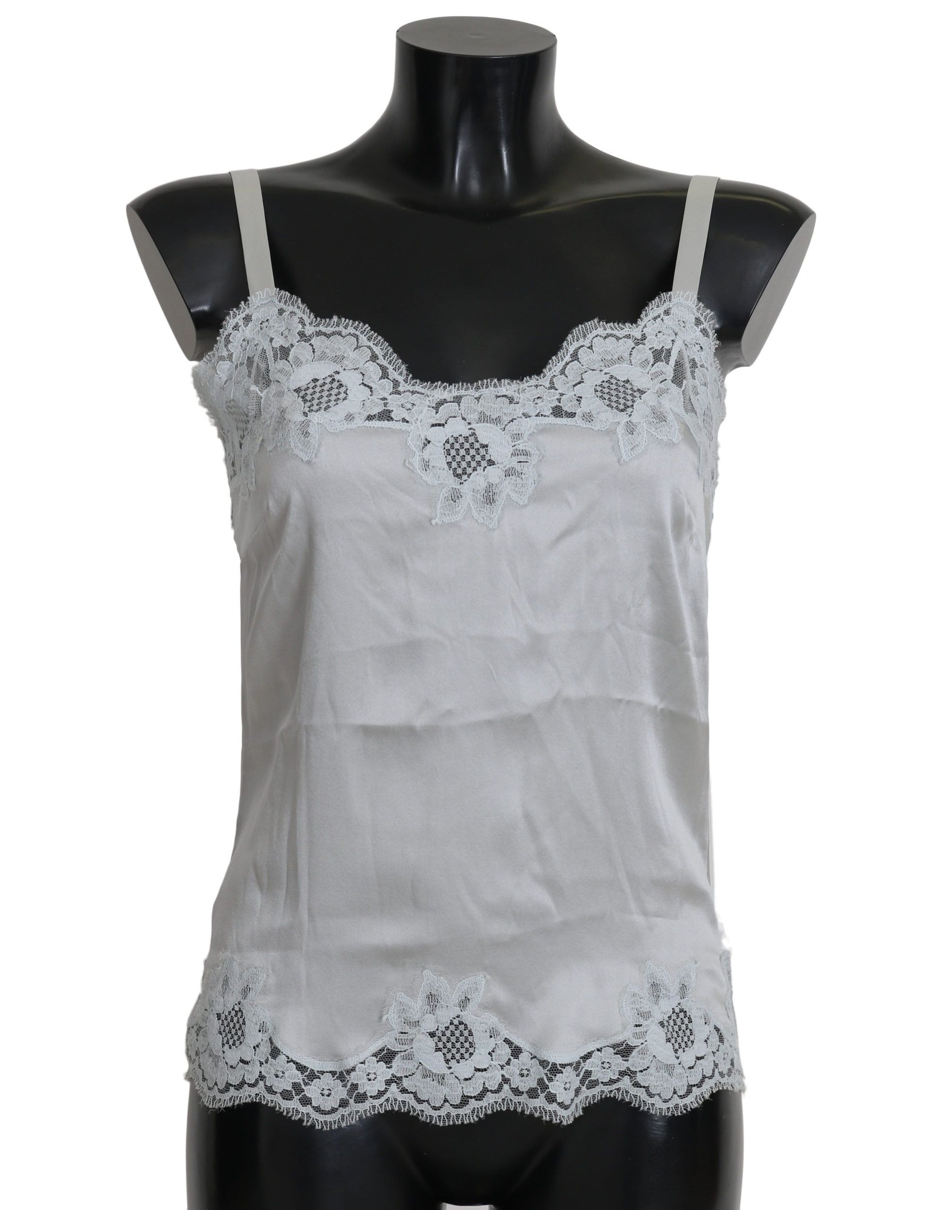 Dolce & Gabbana – Chemise-Kleid aus Seidenstretch mit floraler Spitze