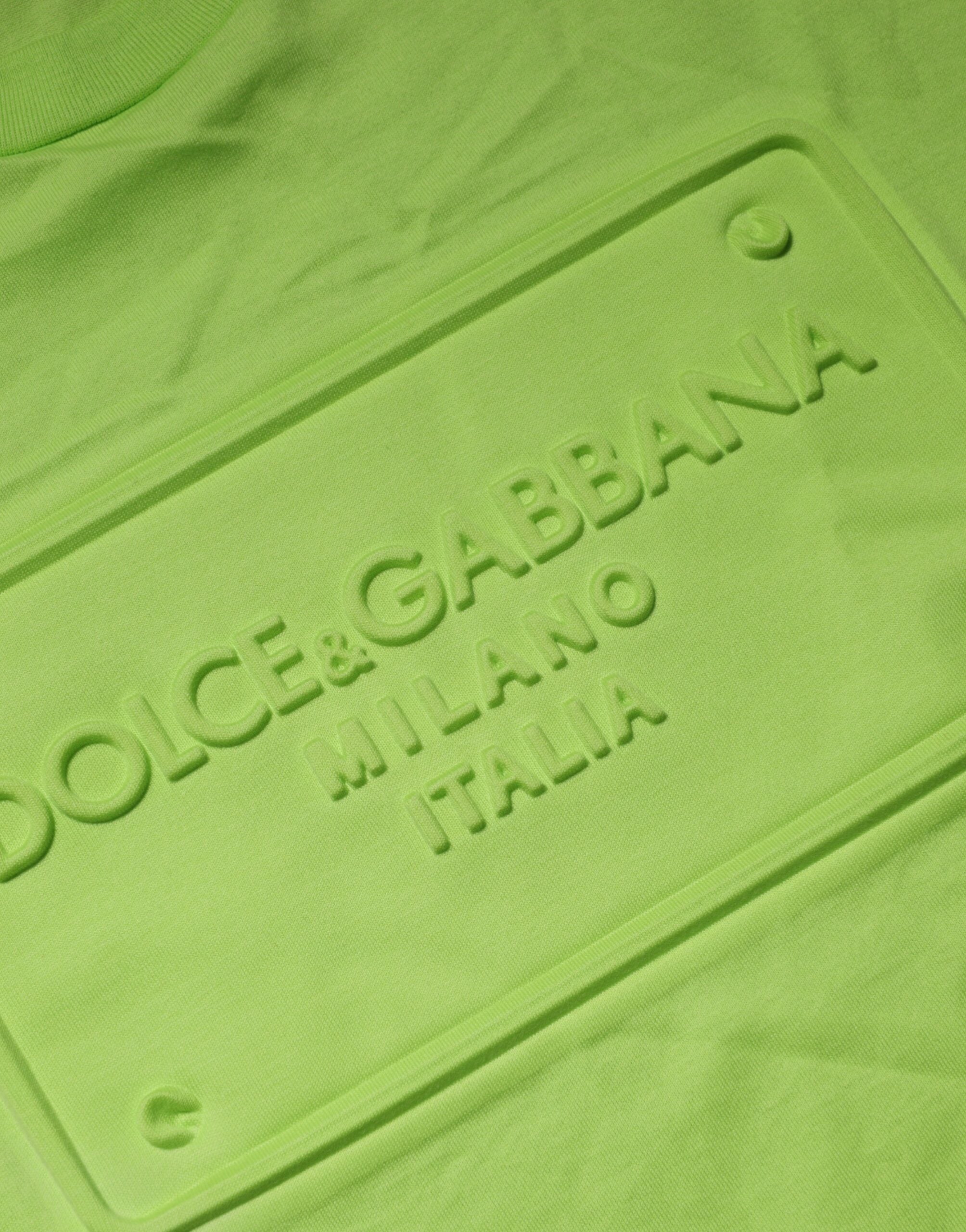 Dolce & Gabbana Green Embossed Logo Cotton Crew Neck T-shirt