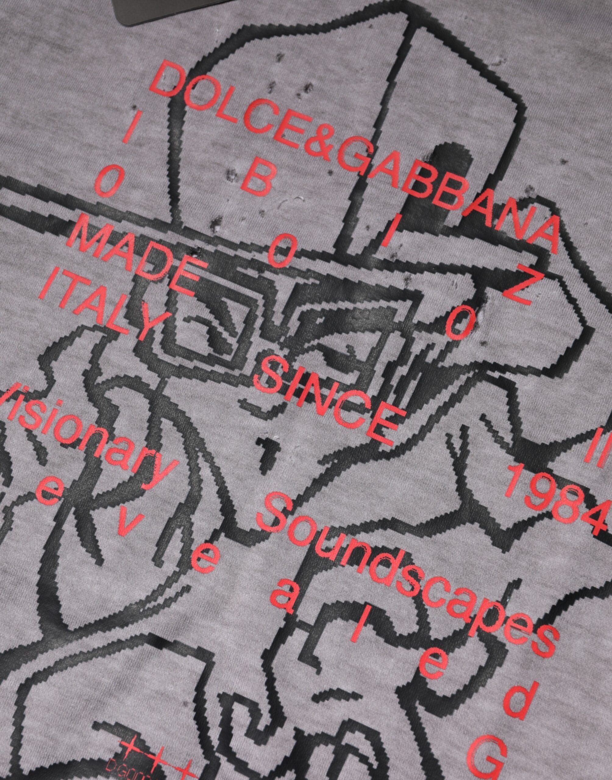 Dolce & Gabbana Gray Graphic Print Cotton Crew Neck T-shirt