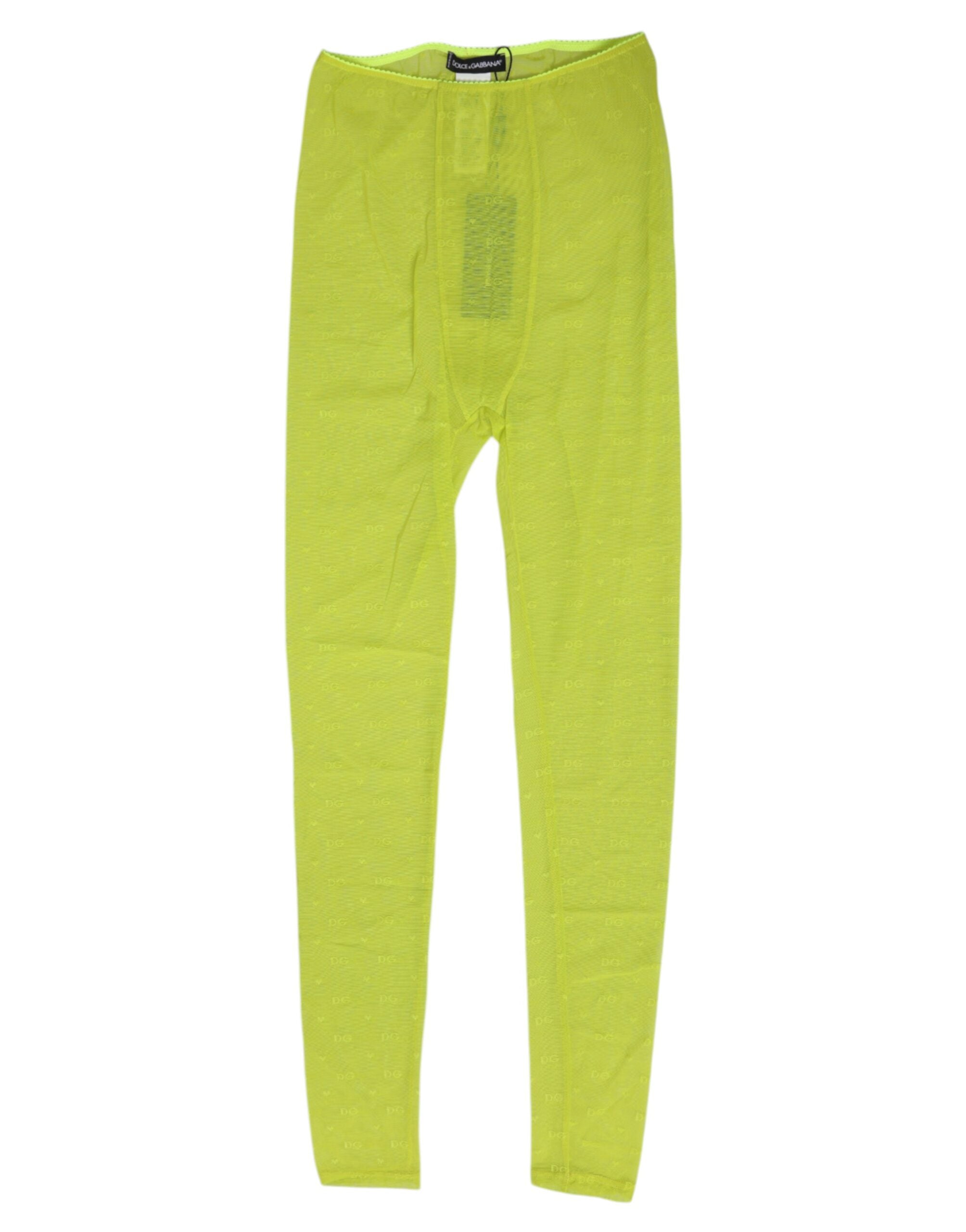 Dolce & Gabbana Leggings en dentelle avec logo en nylon vert fluo Pantalons Sous-vêtements