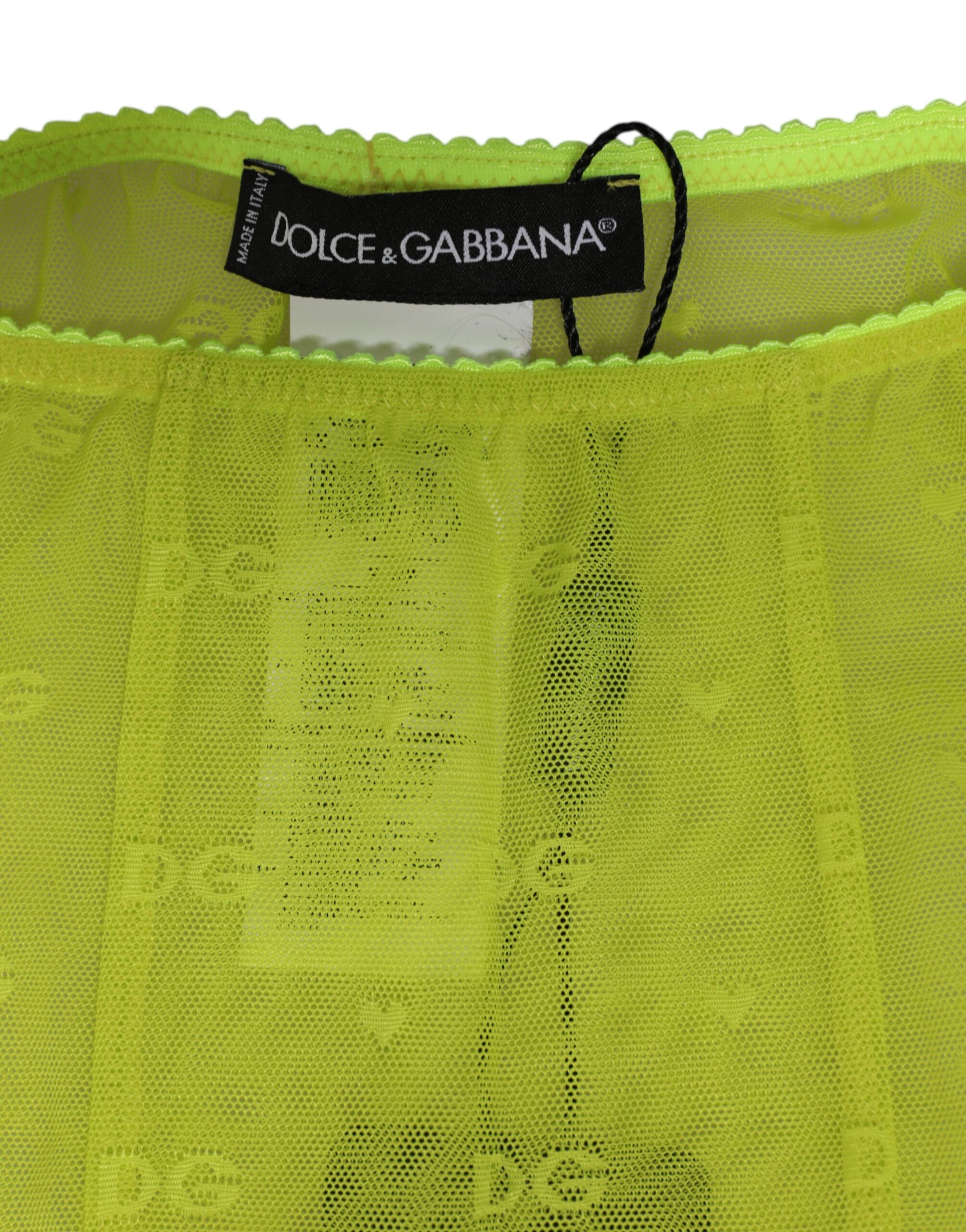 Dolce & Gabbana Neongrüne Nylon-Leggings mit Logo und Spitze, Unterwäsche