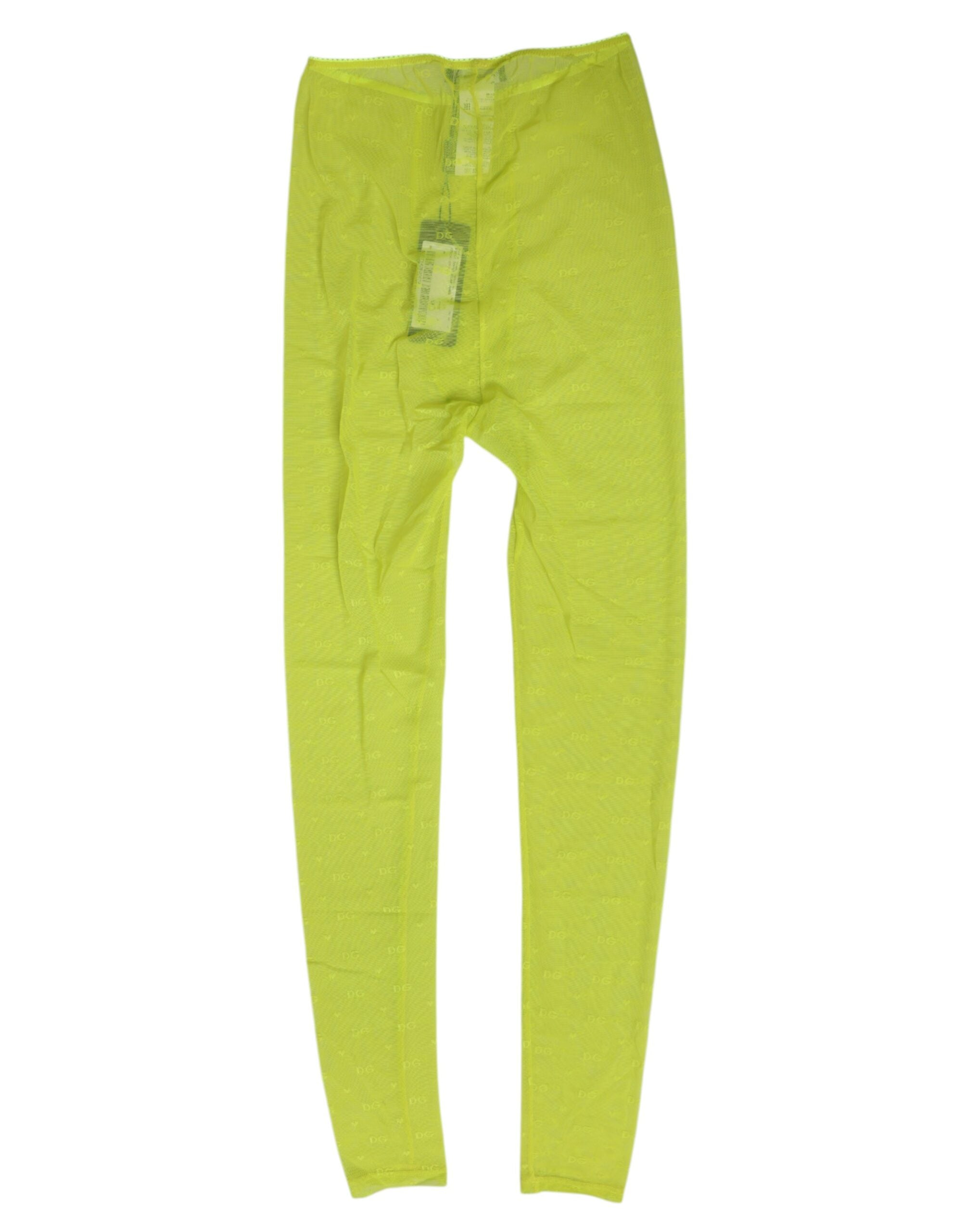 Dolce & Gabbana Neongrüne Nylon-Leggings mit Logo und Spitze, Unterwäsche