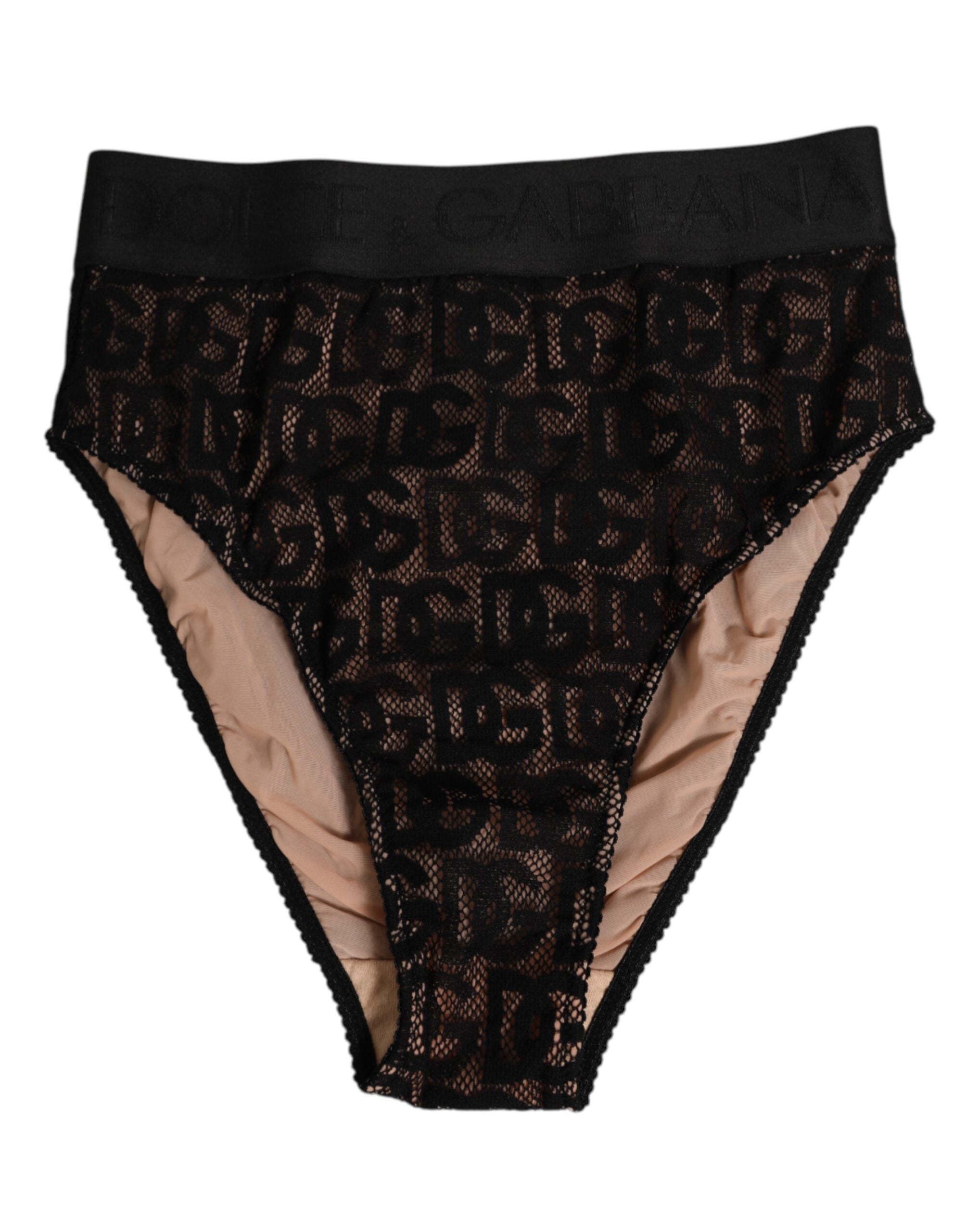 Culotte taille haute en dentelle noire Dolce & Gabbana avec logo DG