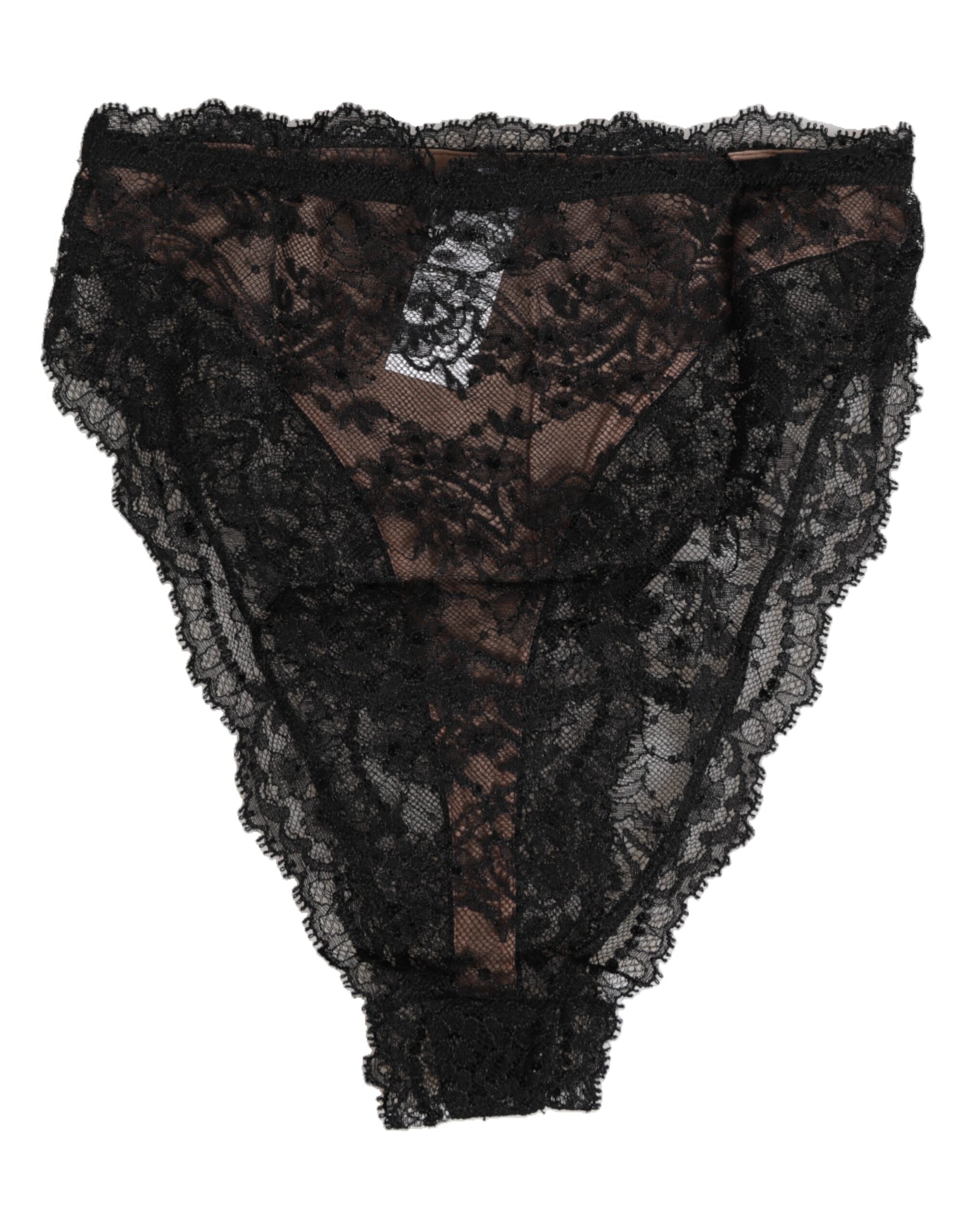 Culotte taille haute en maille et dentelle florale noire Dolce & Gabbana