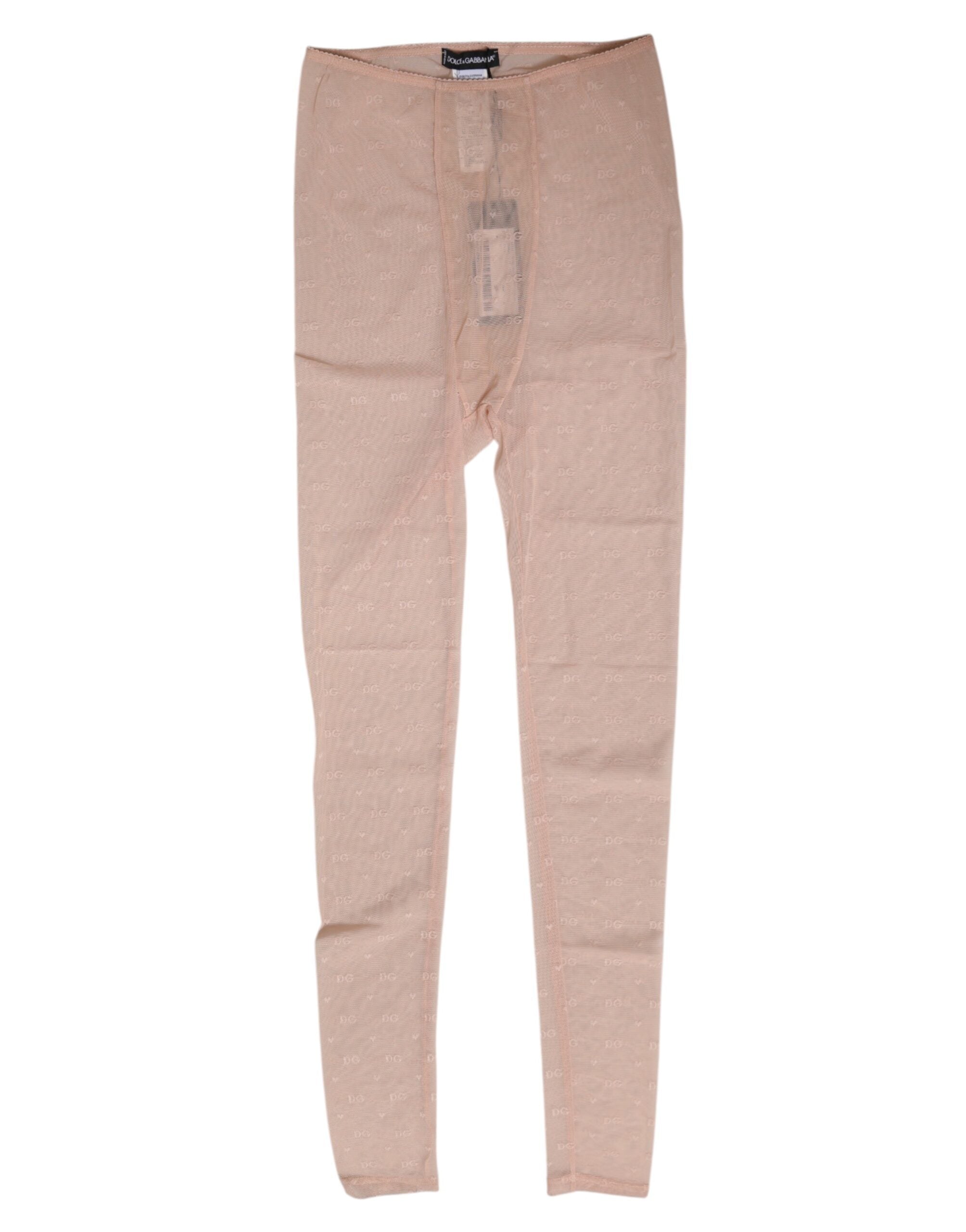 Dolce & Gabbana Leggings en dentelle et nylon beige avec logo