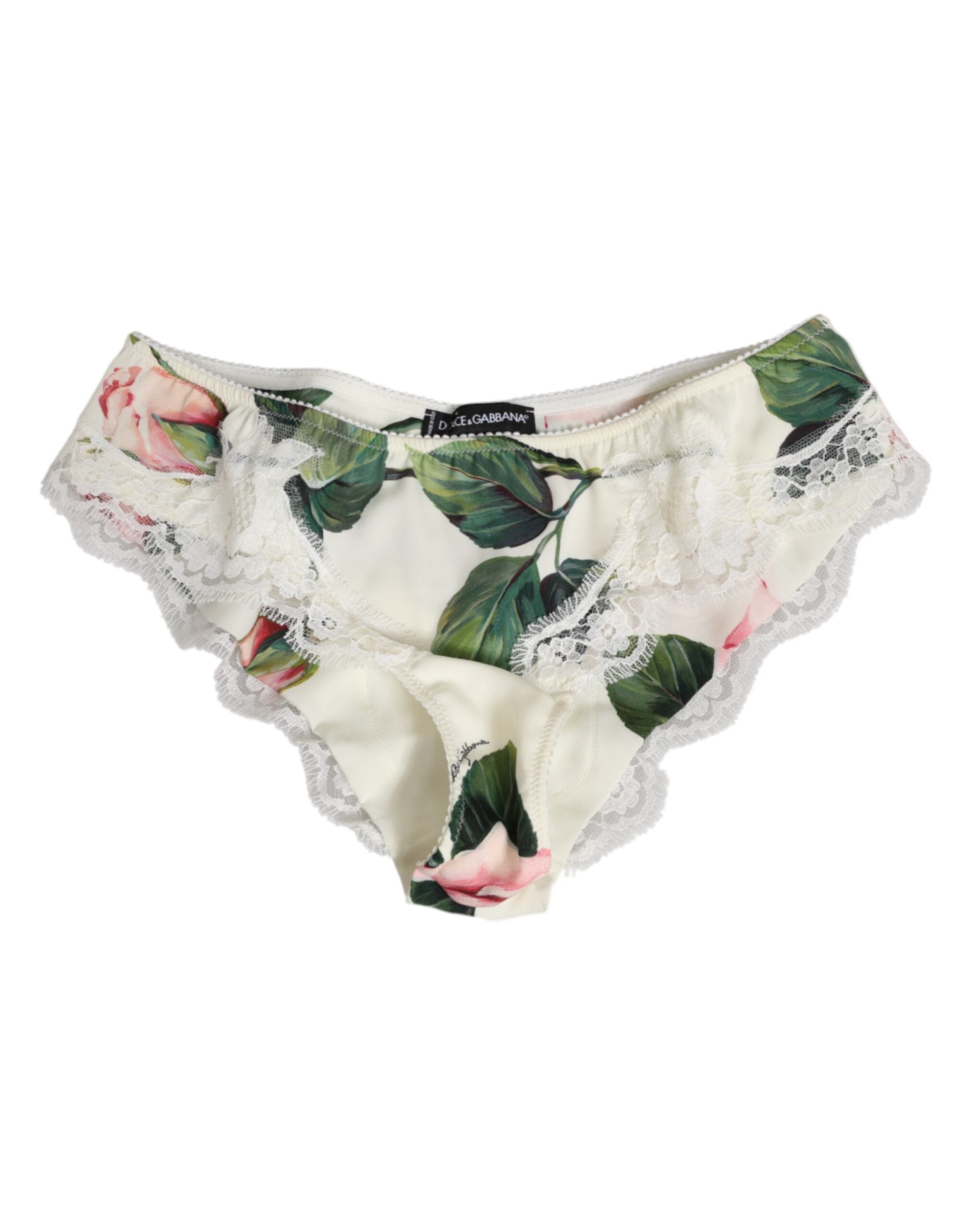 Sous-vêtement nuisette en satin de soie blanc Dolce & Gabbana avec bordure en dentelle florale