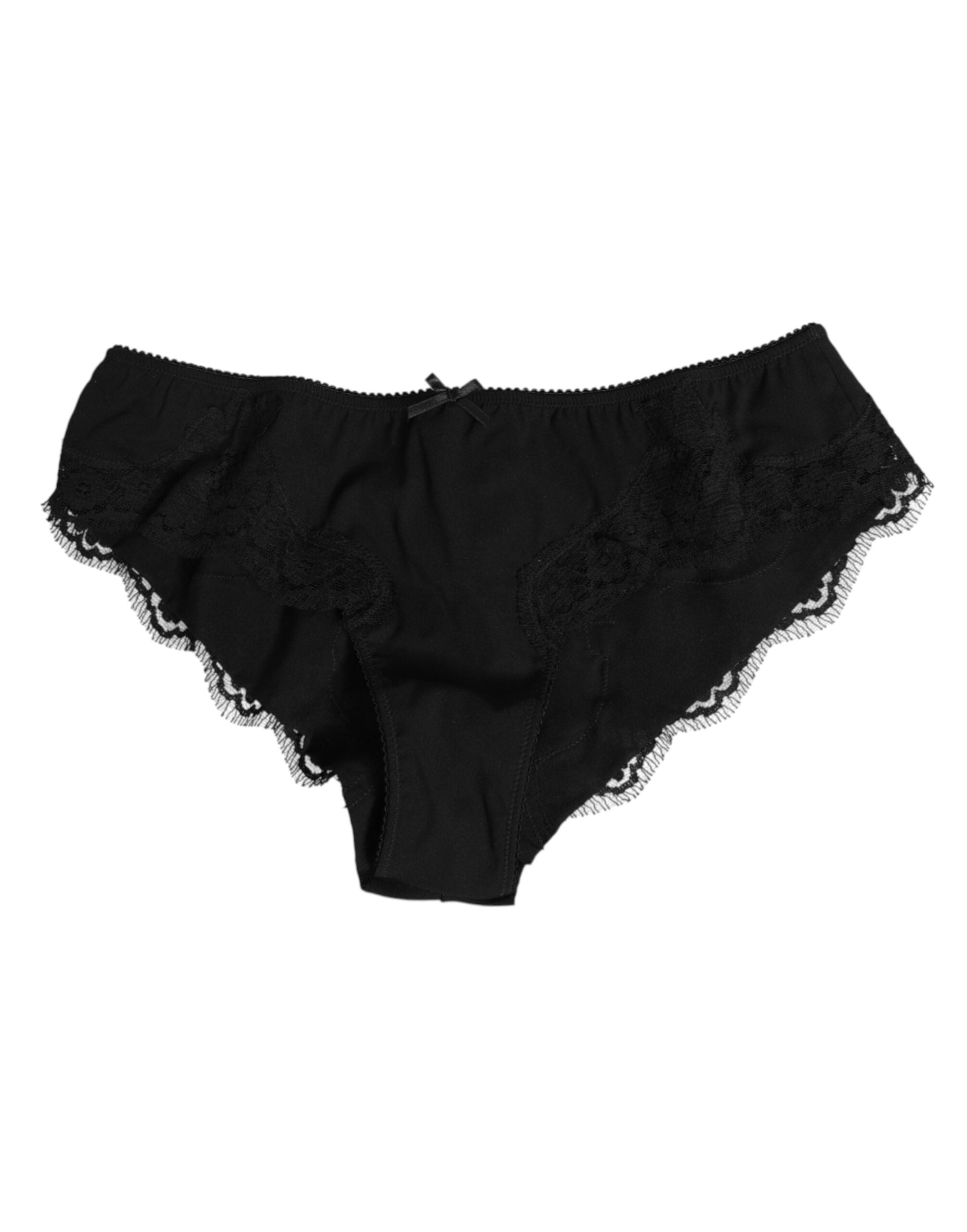 Culotte en satin de soie noir et dentelle florale Dolce & Gabbana