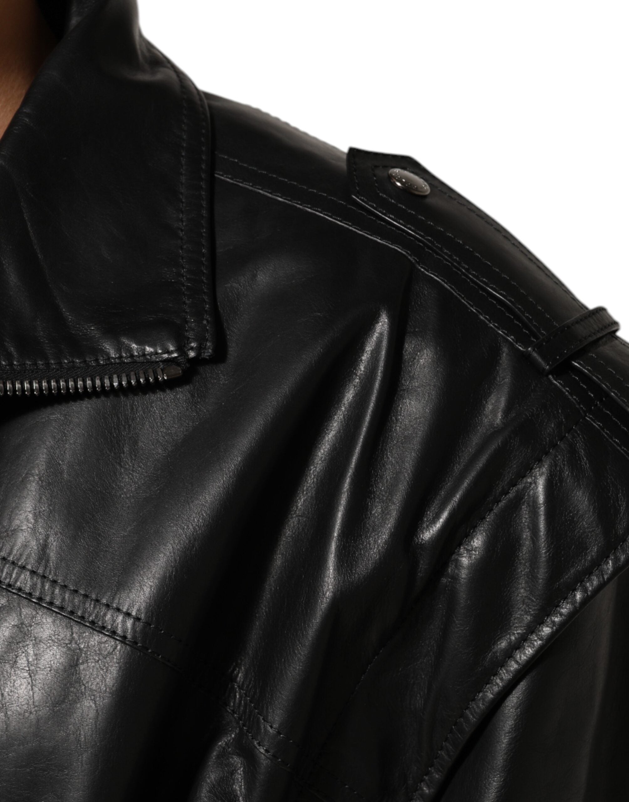 Dolce & Gabbana Black Leather Full Zip Biker Blouson Jacket