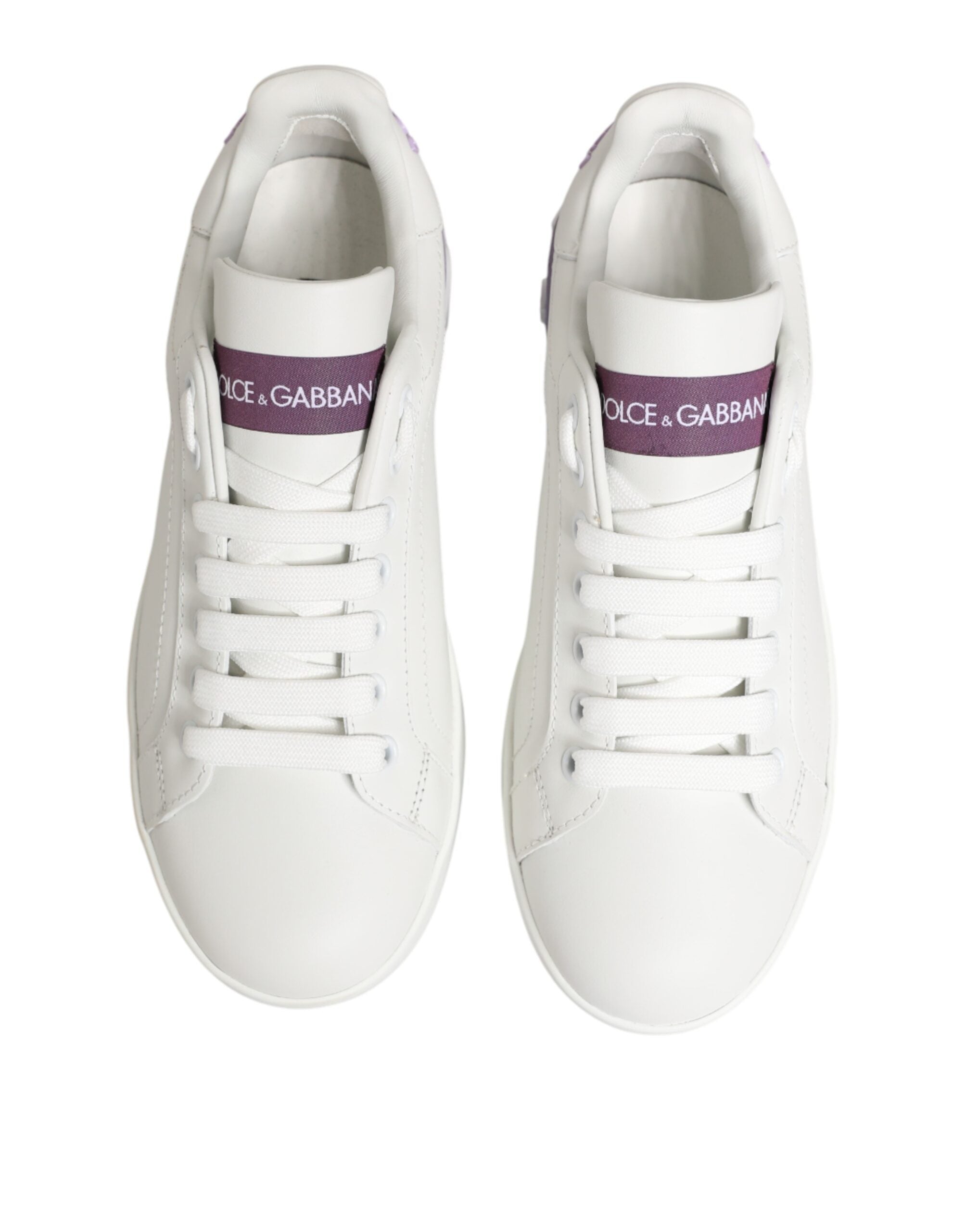 Dolce & Gabbana White Purple Leather Casual Sneakers Shoes