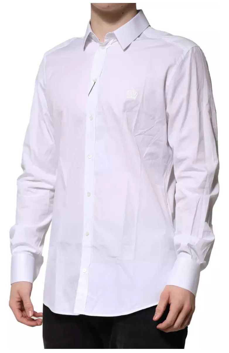 Dolce & Gabbana White Cotton GOLD Mens Dress Formal Shirt