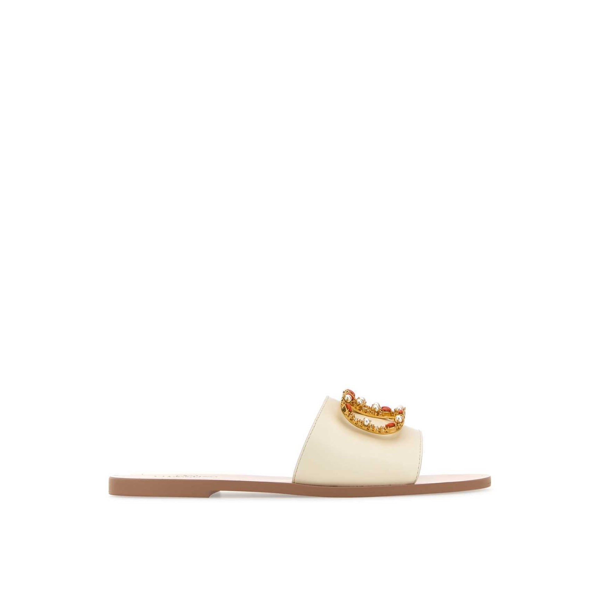 Valentino Garavani Vlogo Leather Flat Sandals - WOMEN SHOES - VALENTINO GARAVANI - Tluxy New