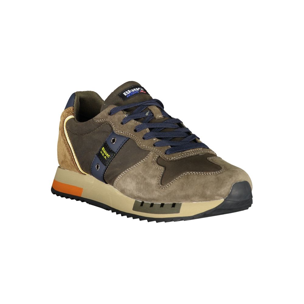 Blauer men's polyester sneakers in brown with navy laces and cushioned sole