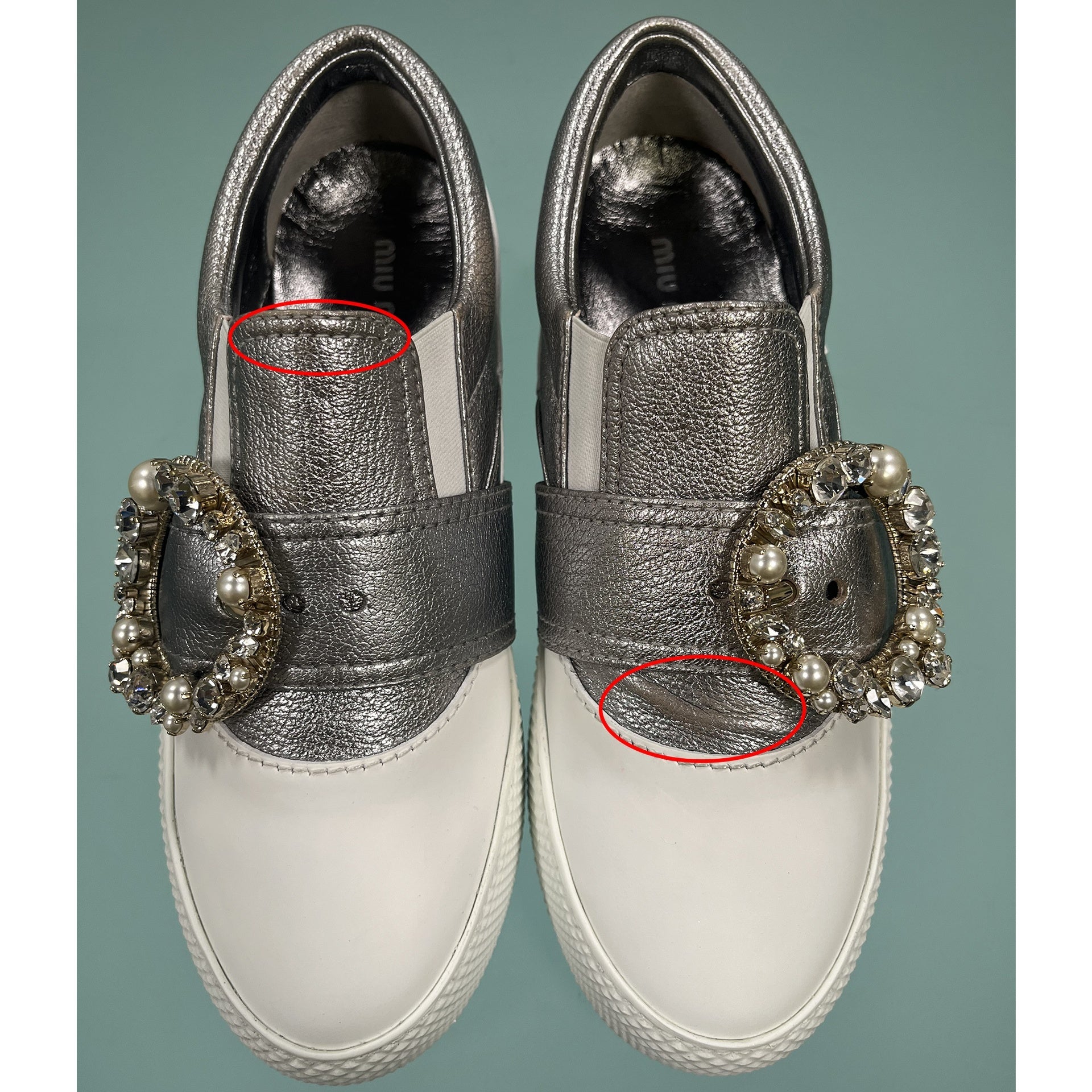 Miu Miu Leather Crystal Sneakers - WOMEN SHOES - MIU MIU - Tluxy New