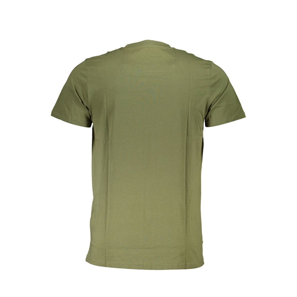 Back view of a plain olive green Cavalli Class men's t-shirt with short sleeves