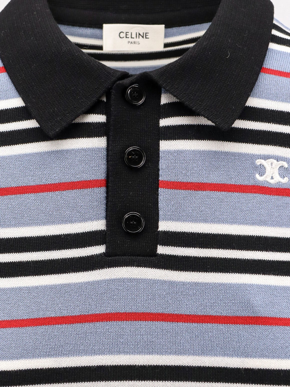 Celine Cotton knit polo shirt with striped motif