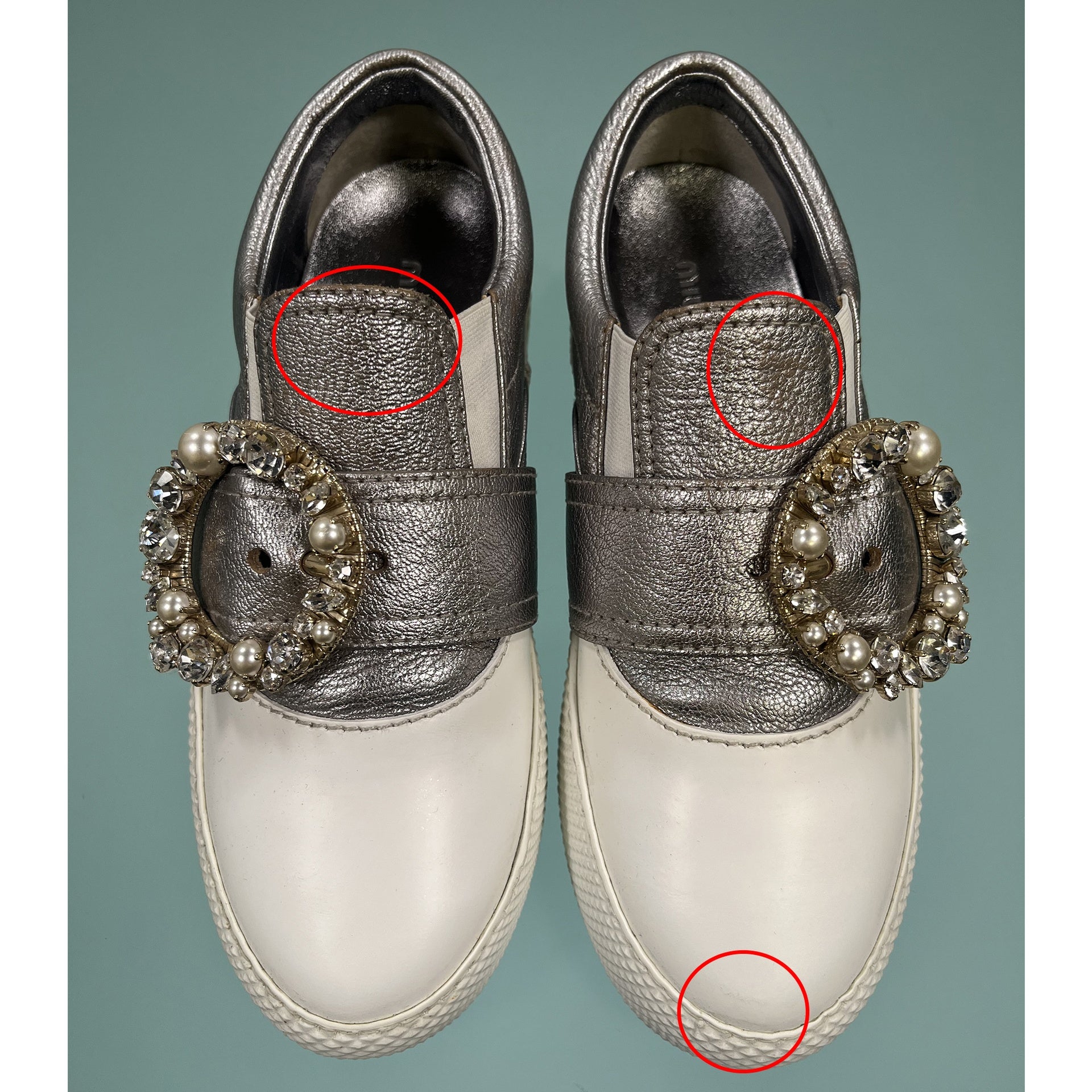 Miu Miu Leather Crystal Sneakers - WOMEN SHOES - MIU MIU - Tluxy New