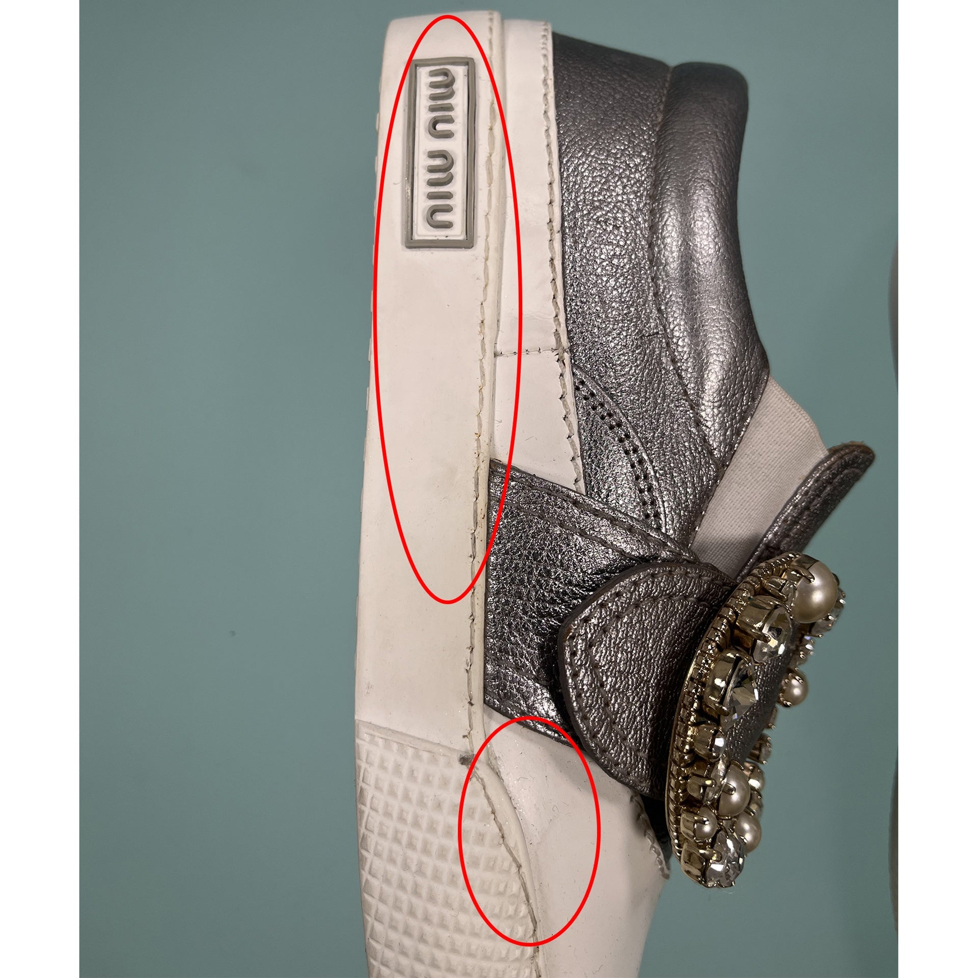 Miu Miu Leather Crystal Sneakers - WOMEN SHOES - MIU MIU - Tluxy New