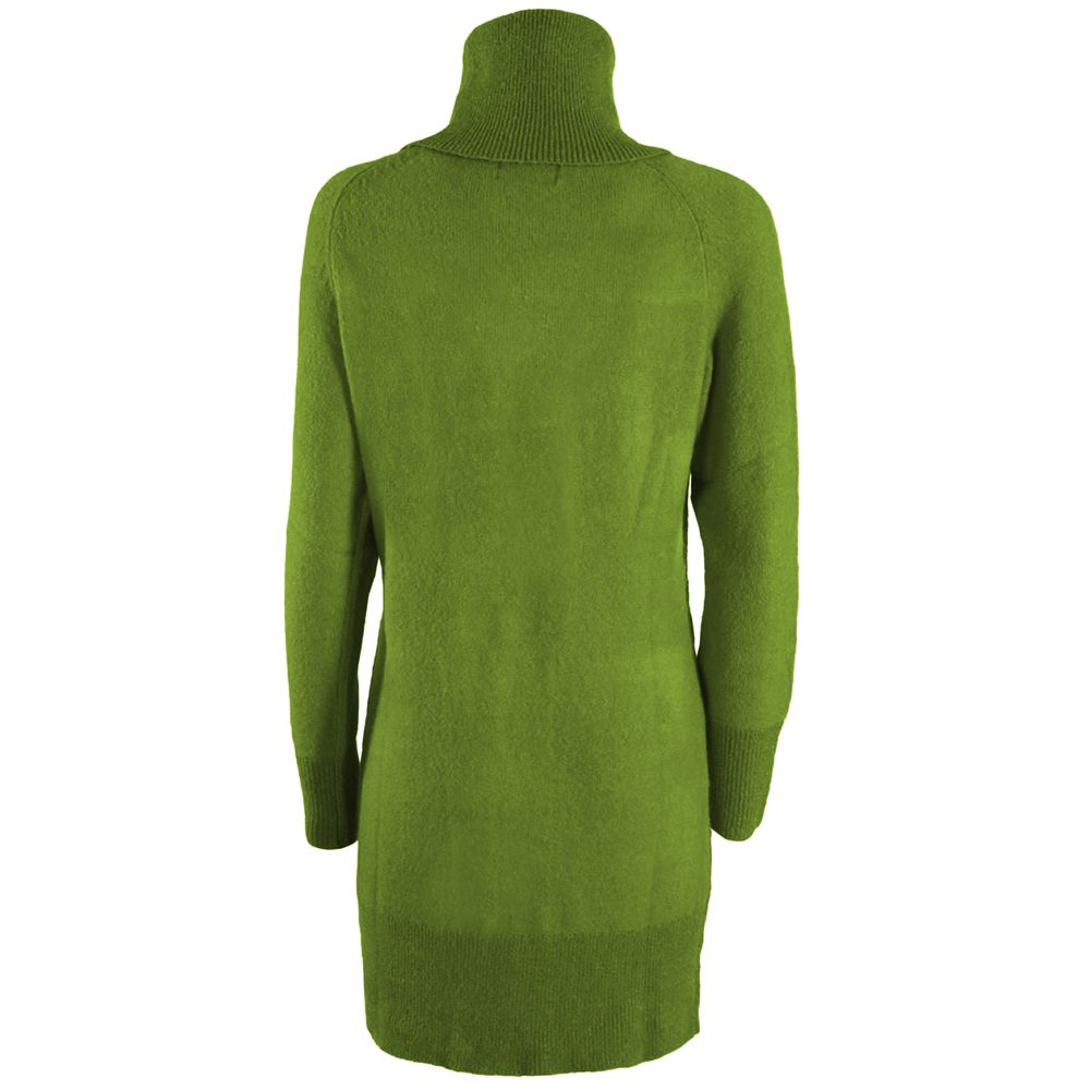 Yes Zee green viscose dress with long sleeves and high turtleneck collar in solid color