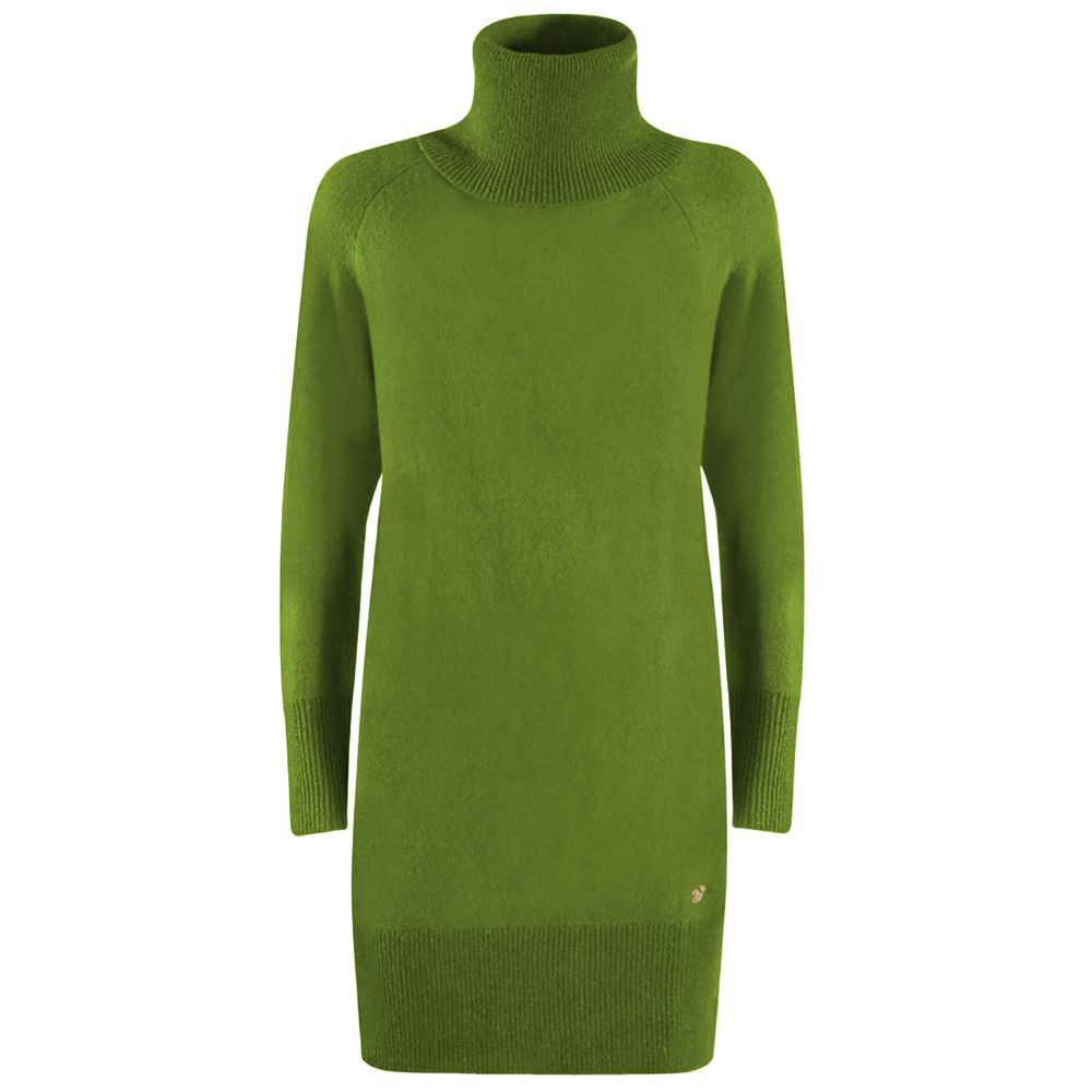 Yes Zee green viscose dress with long sleeves and turtleneck collar in soft fabric
