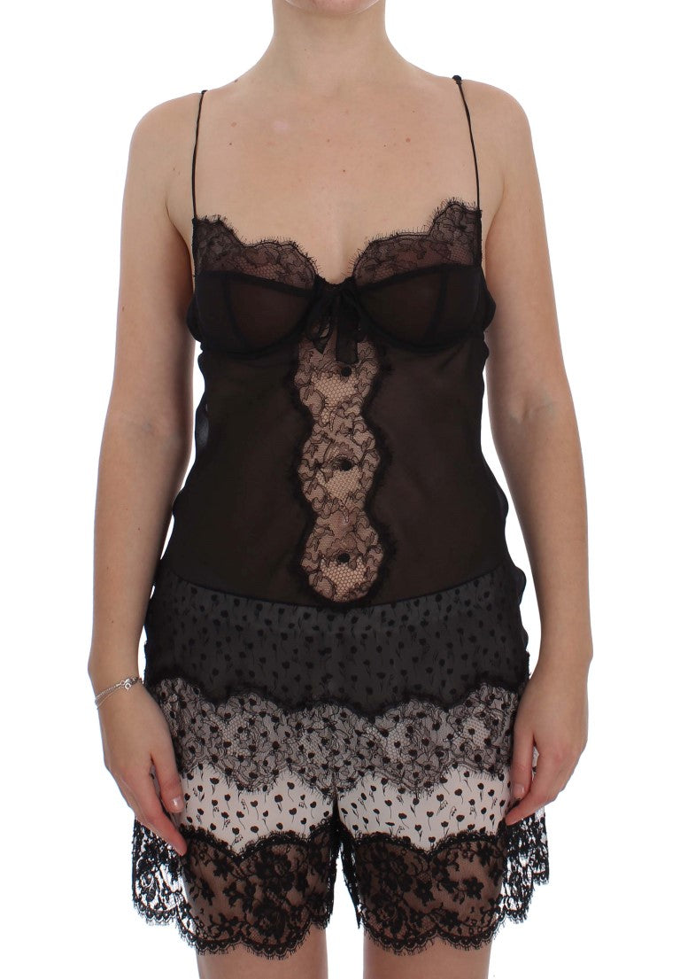 Elegant black luxury women's nightwear featuring lace details and a chic silhouette