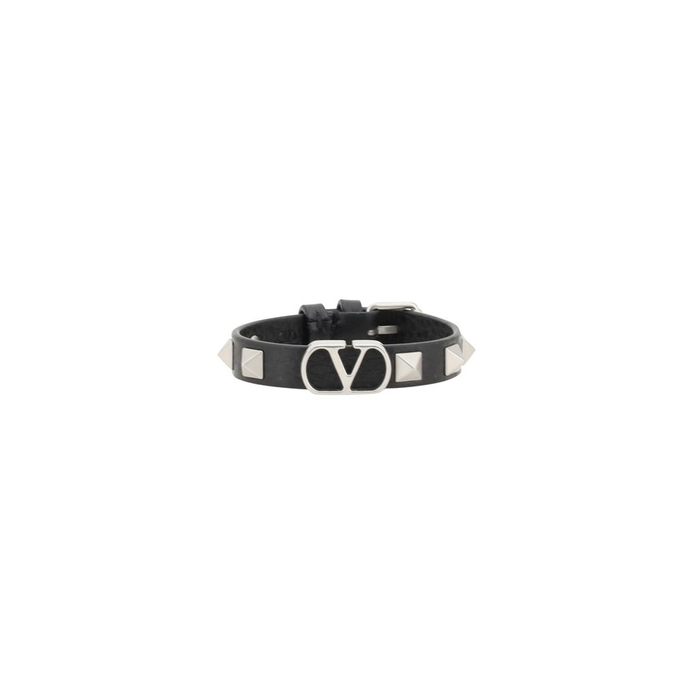 Stylish luxury men's bracelets featuring a black leather design with silver studs and logo detail