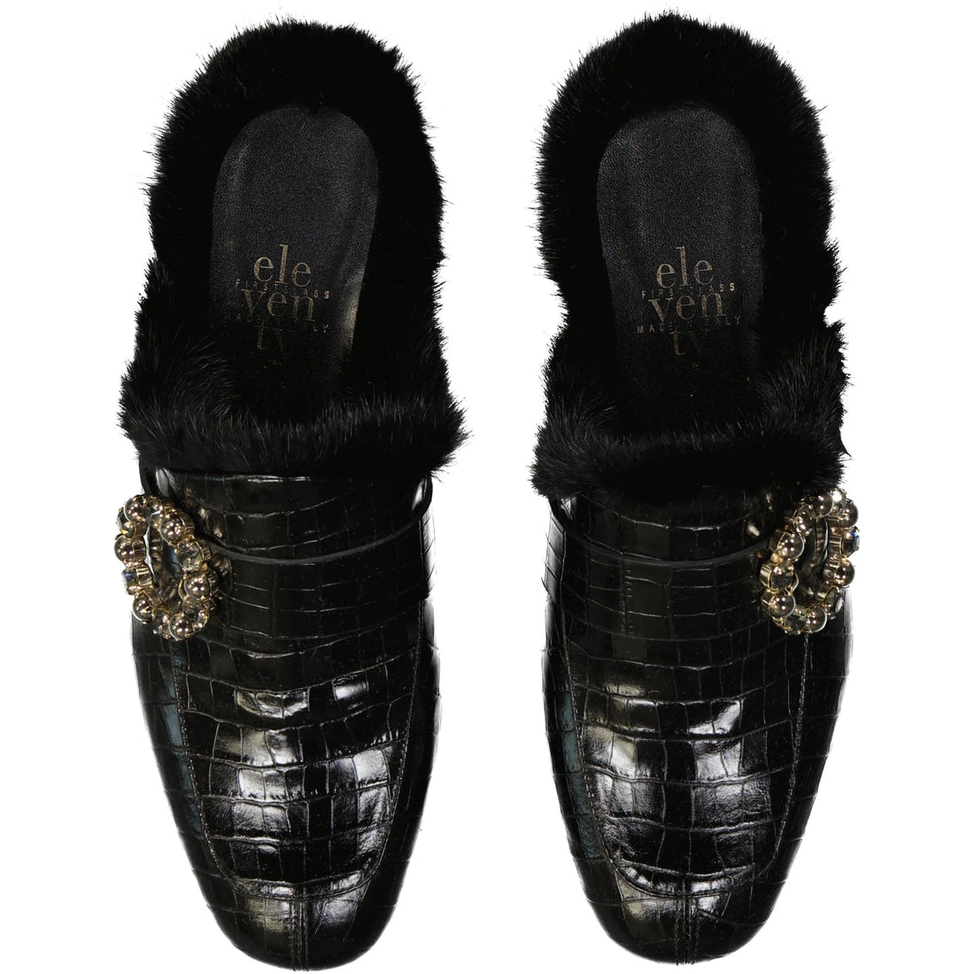 Eleventy Leather Fur Mules