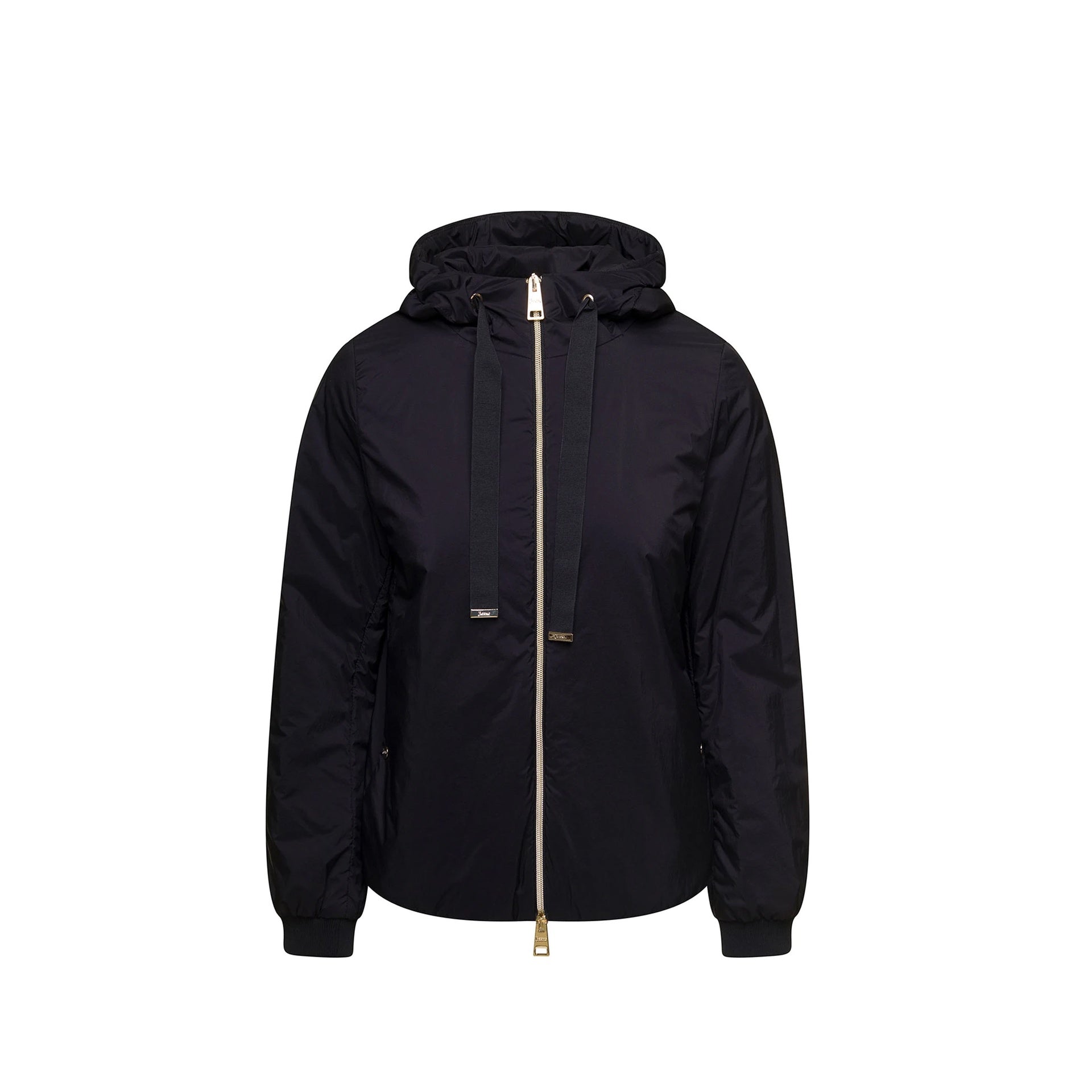 Herno Matt Black Hooded Bomber Jacket – Siebentaschen