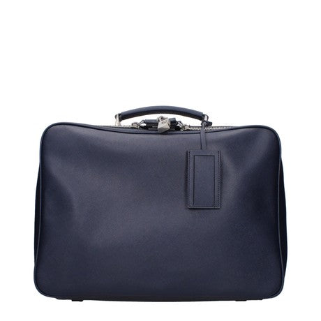 Prada Men Blue Leather Travel Bag