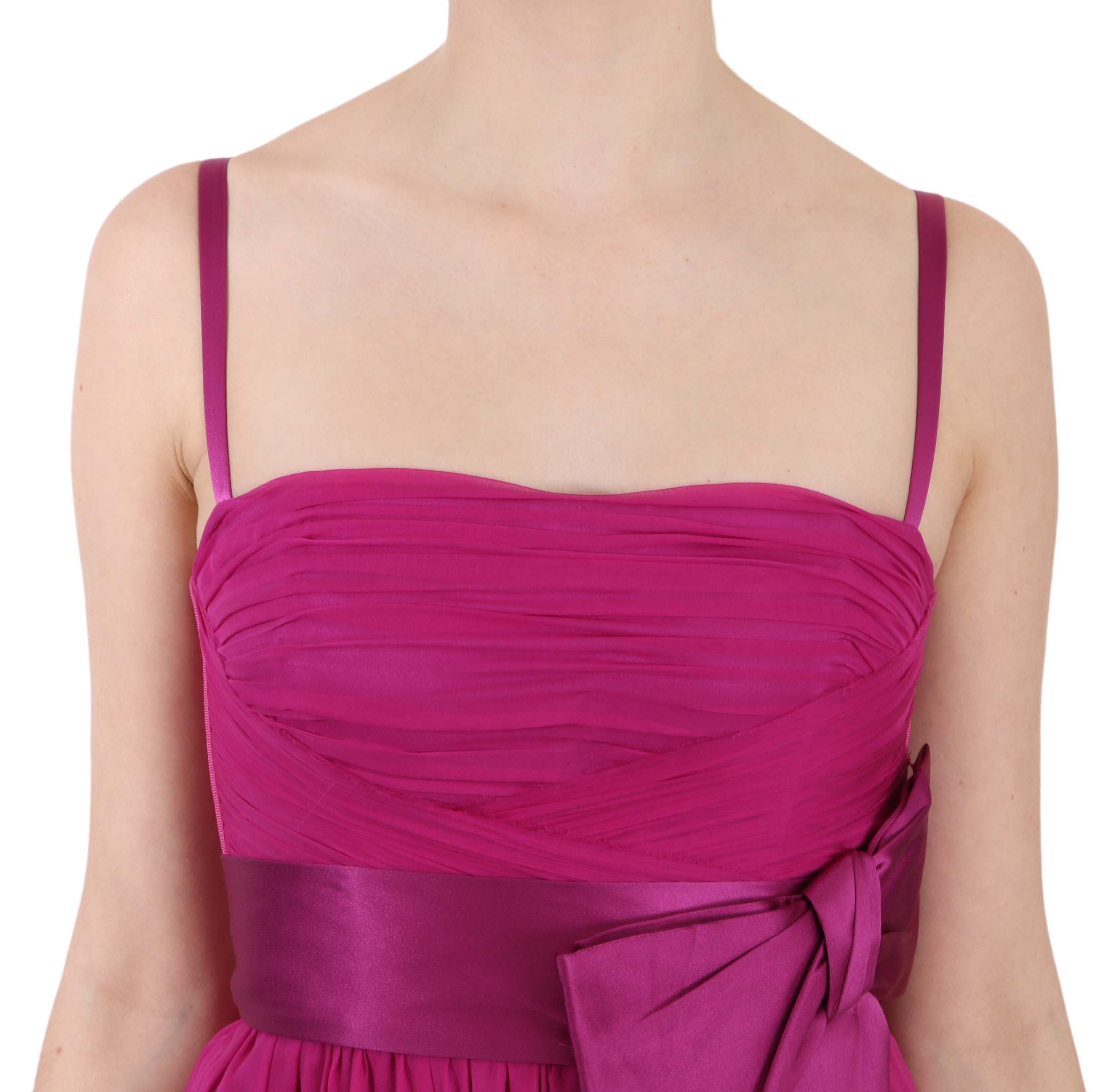 Dolce &amp; Gabbana Elegantes Seidenkleid in Fuchsia mit Schleife vorne