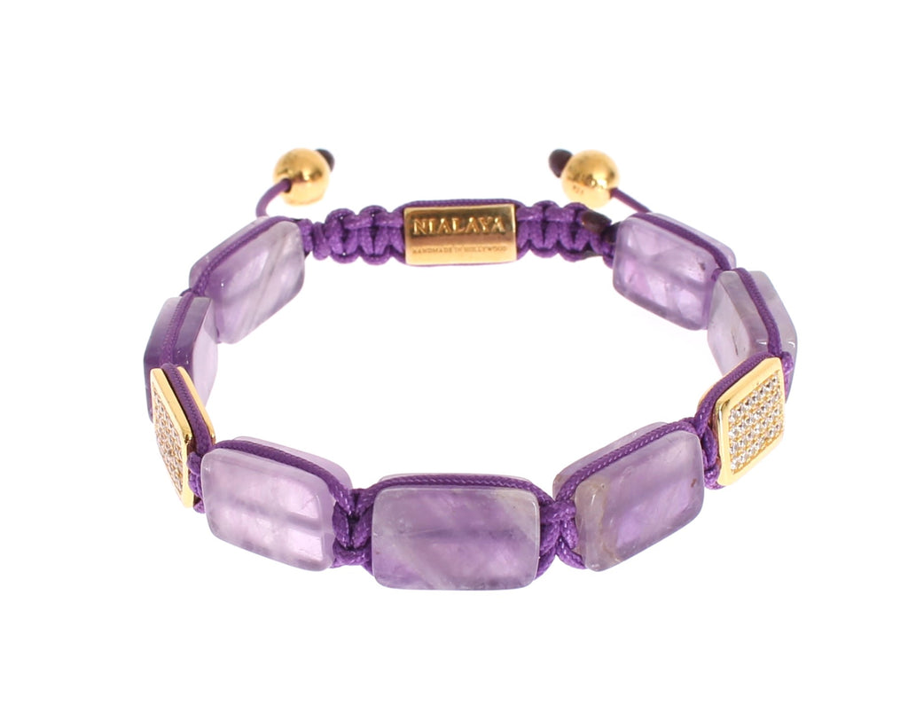 Bracelet Nialaya éblouissant en diamant plaqué or et améthyste