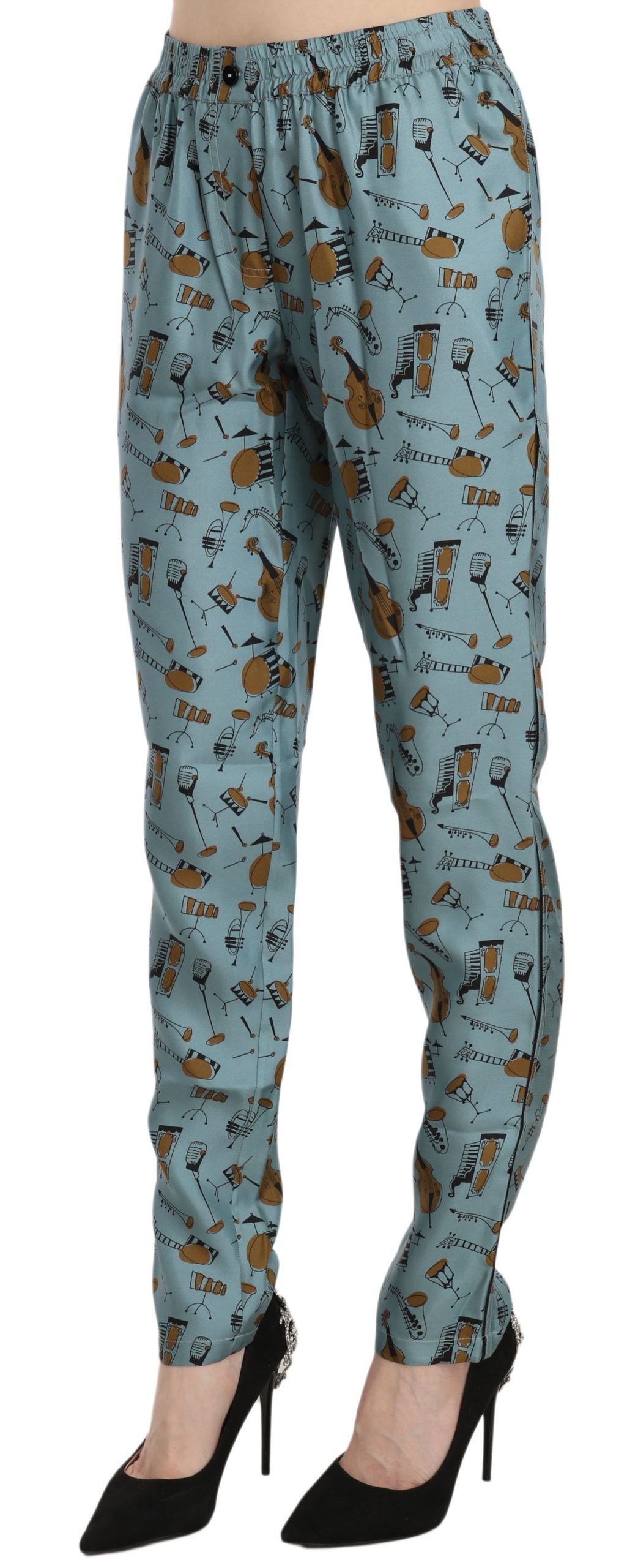 Dolce &amp; Gabbana – Hoch taillierte, schmal zulaufende Seidenhose mit blauem Print