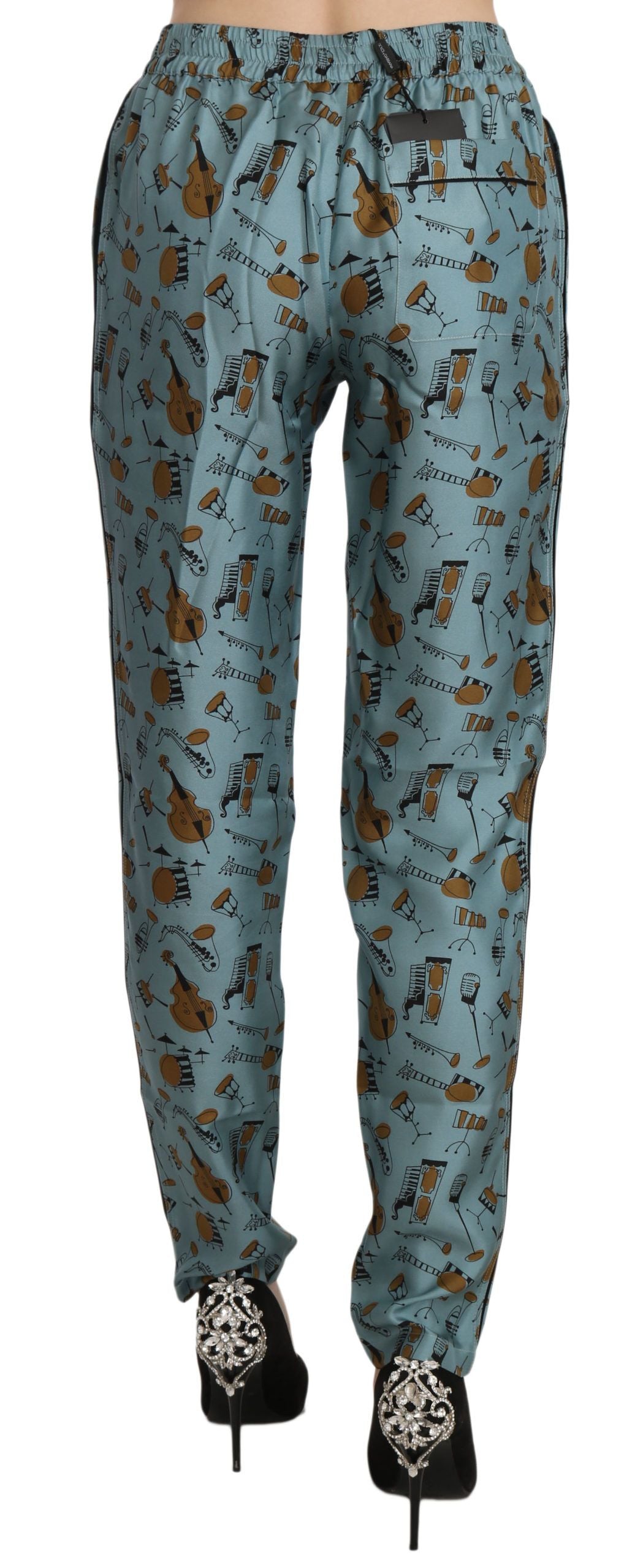 Dolce &amp; Gabbana – Hoch taillierte, schmal zulaufende Seidenhose mit blauem Print
