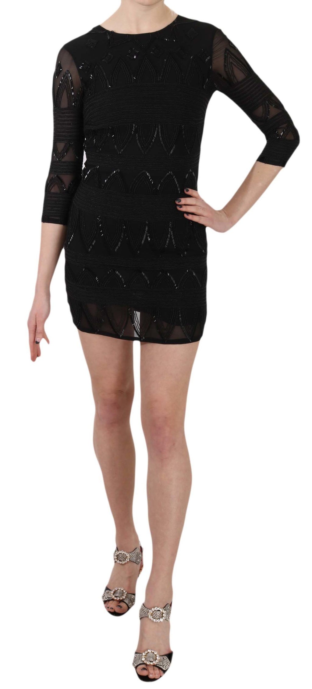 Robe courte élégante en soie noire à paillettes de John Richmond