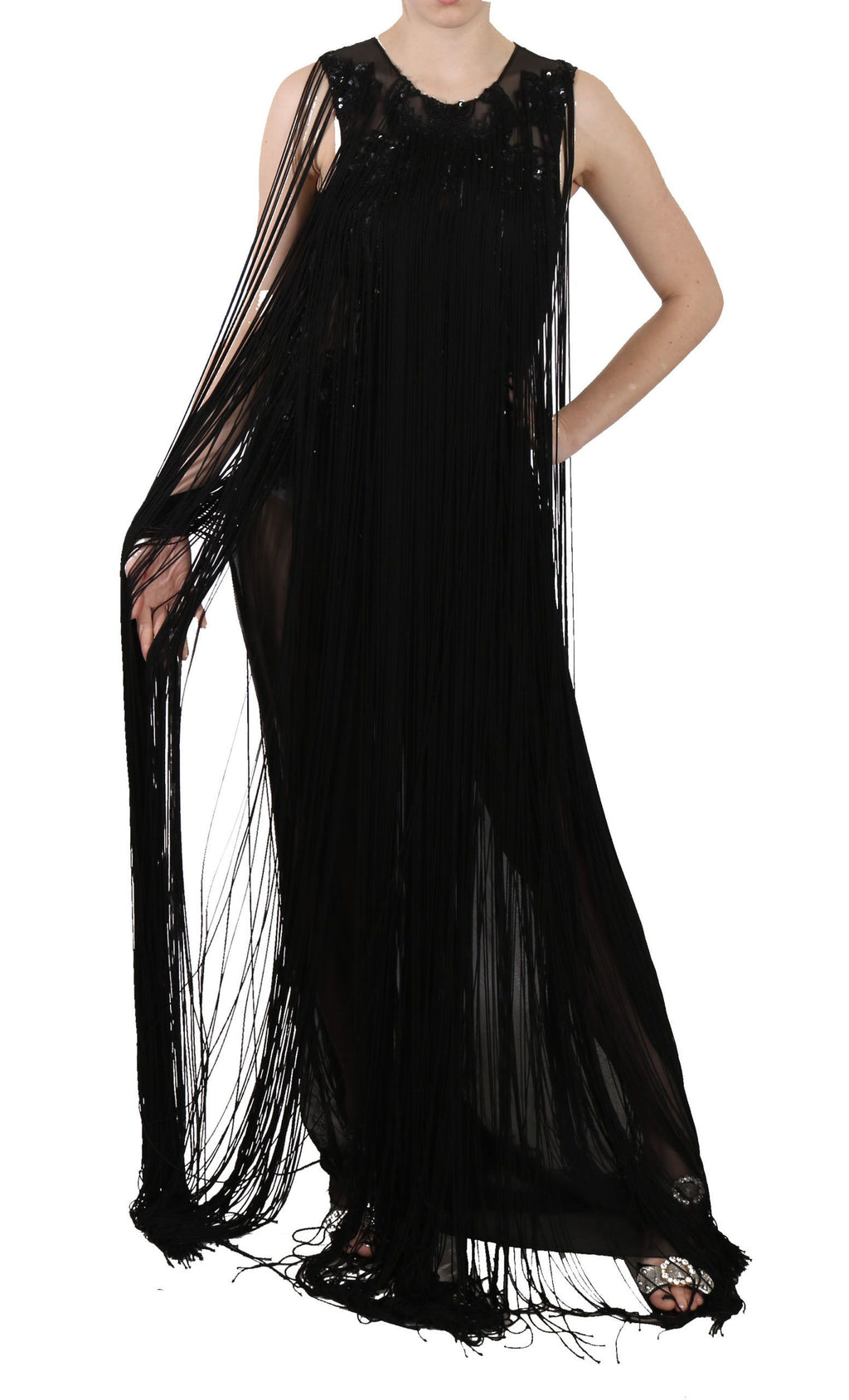 Robe longue élégante à paillettes transparentes de John Richmond