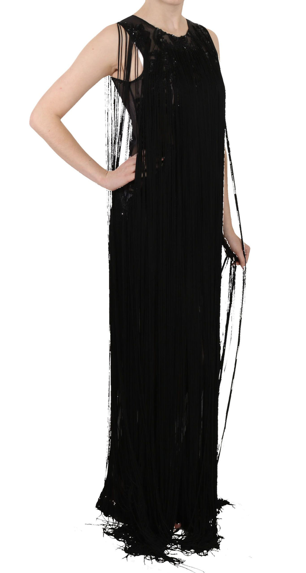Robe longue élégante à paillettes transparentes de John Richmond