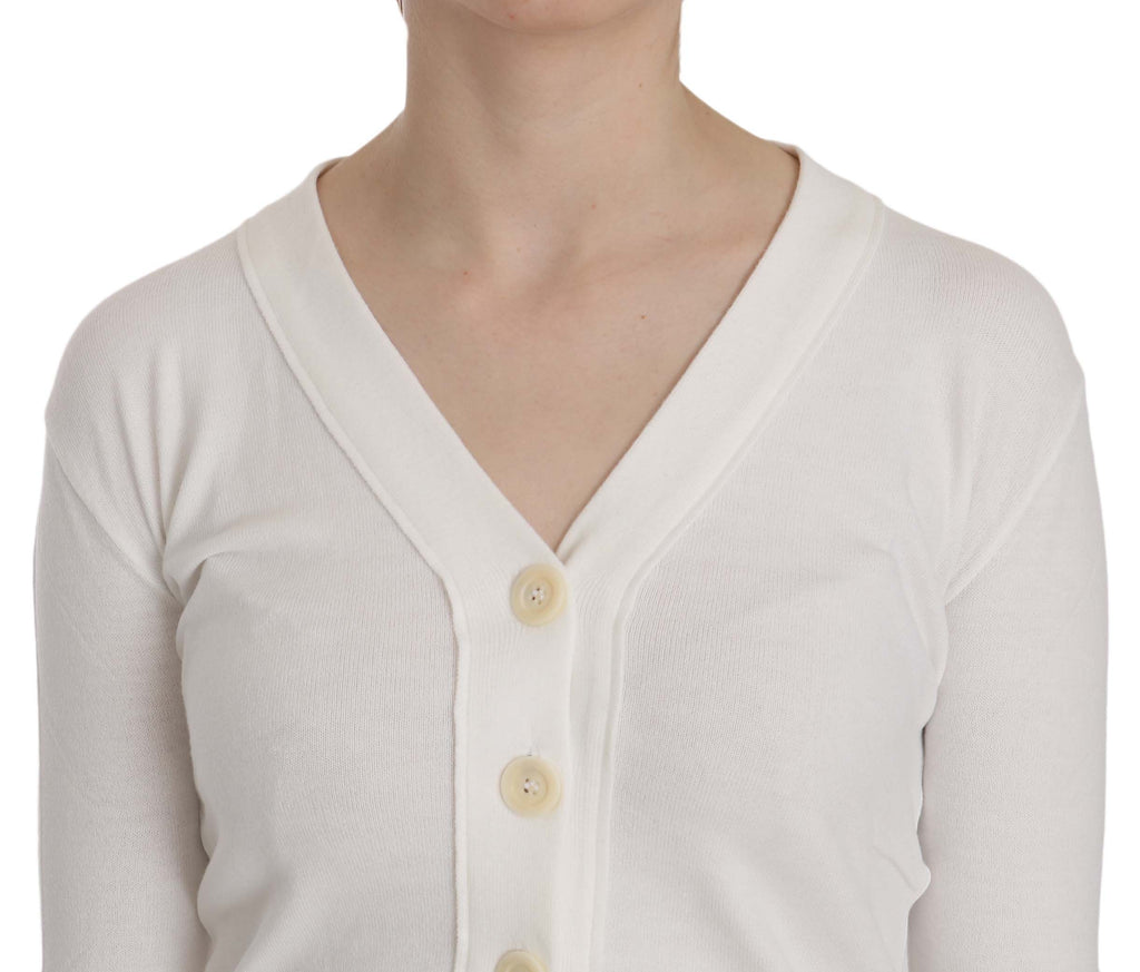 BYBLOS Elegante weiße kurze Strickjacke mit V-Ausschnitt
