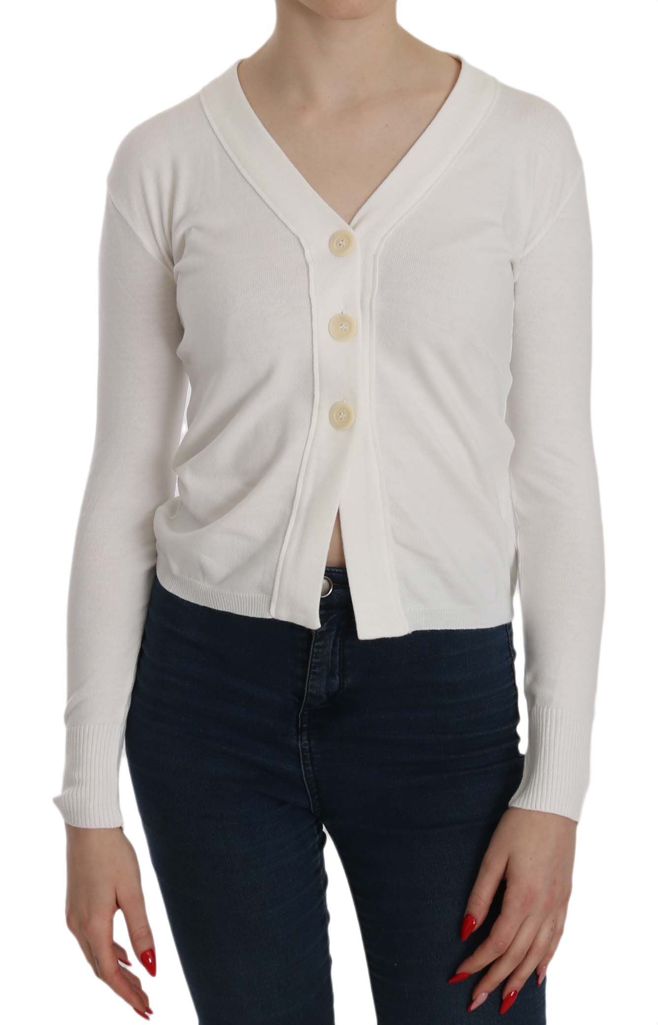 BYBLOS Elegante weiße kurze Strickjacke mit V-Ausschnitt